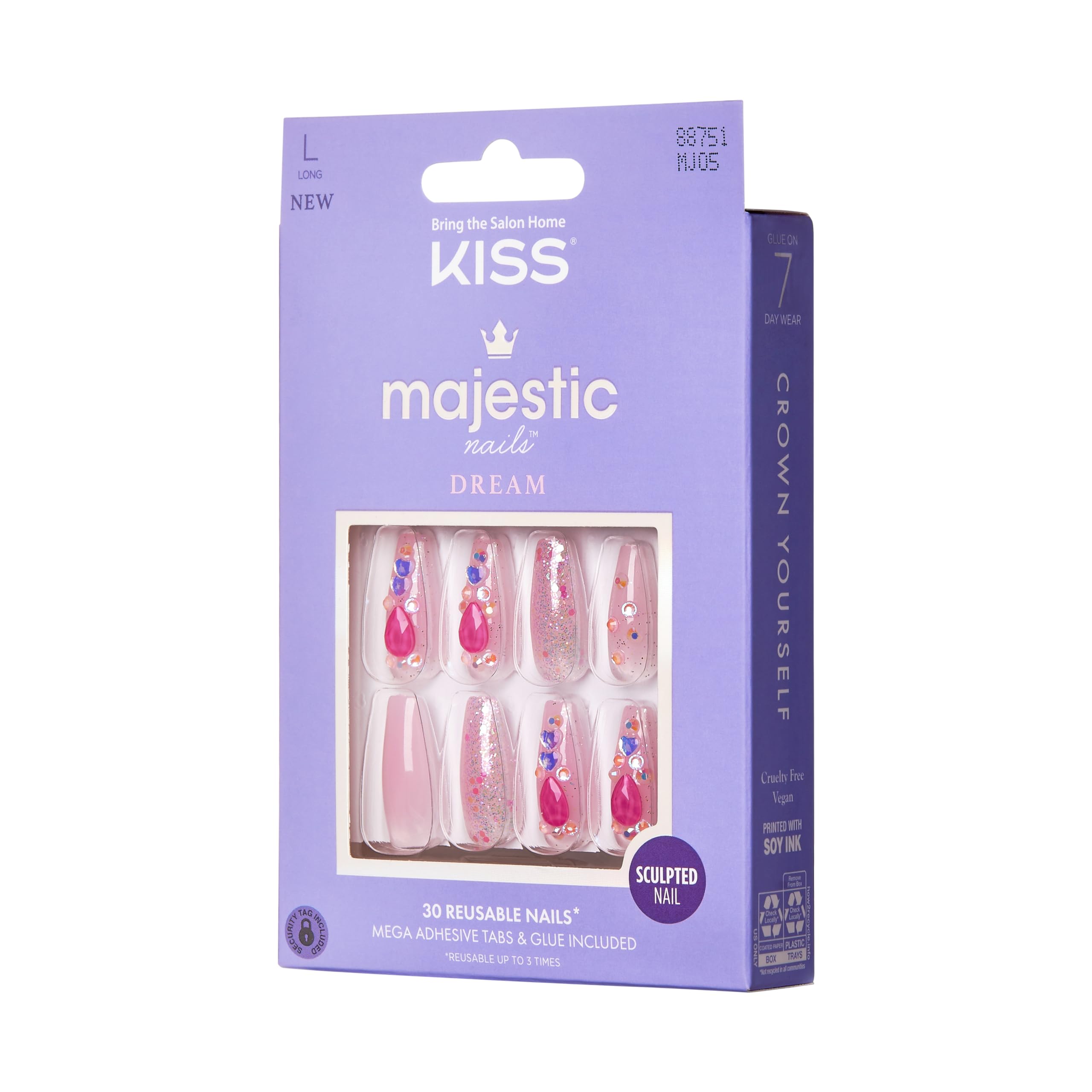 Foto 4 pulgar | Press On Nails Kiss Majestic 'lovely Bubbly' Pink Con Pegamento De 2 G - Venta Internacional.