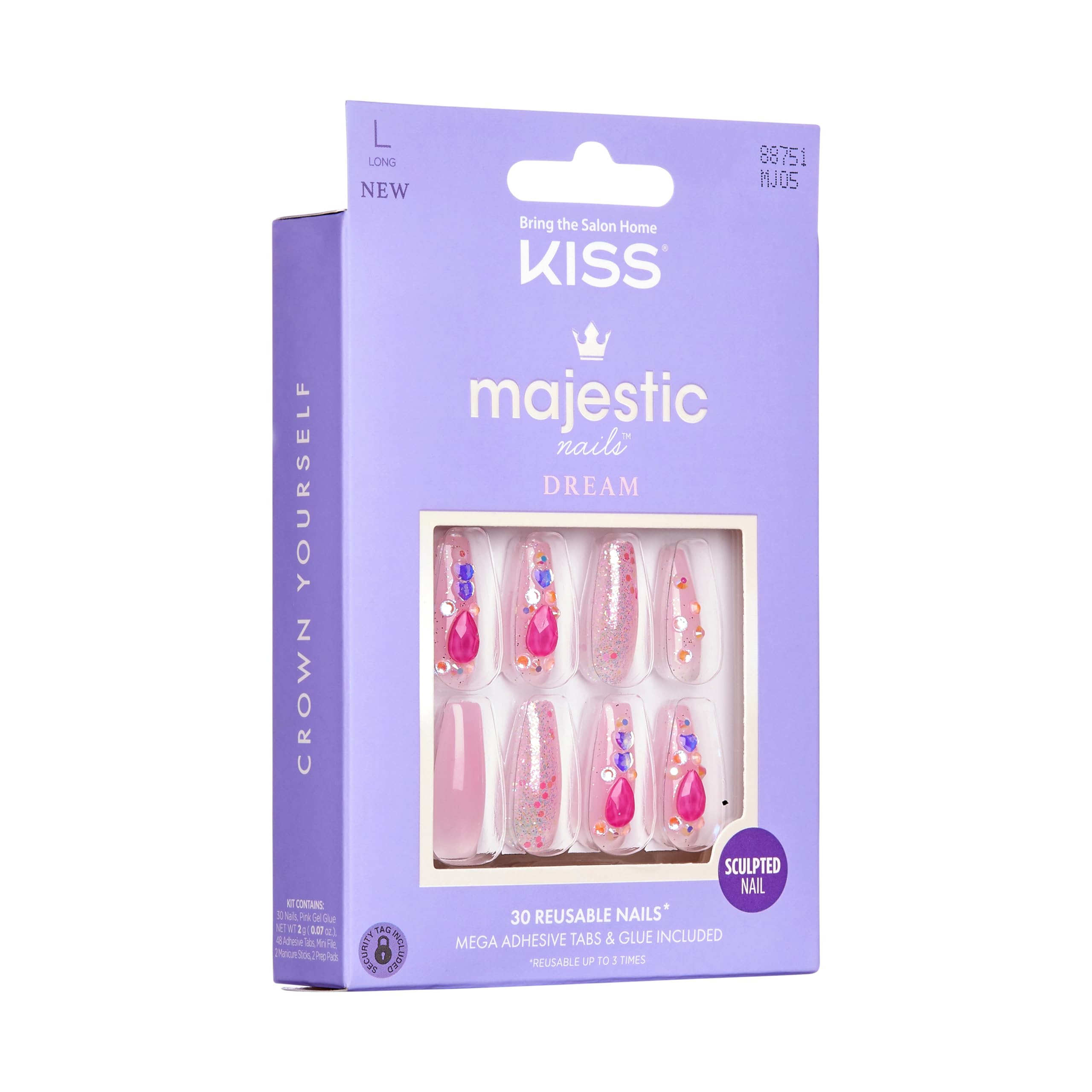 Foto 5 pulgar | Press On Nails Kiss Majestic 'lovely Bubbly' Pink Con Pegamento De 2 G - Venta Internacional.