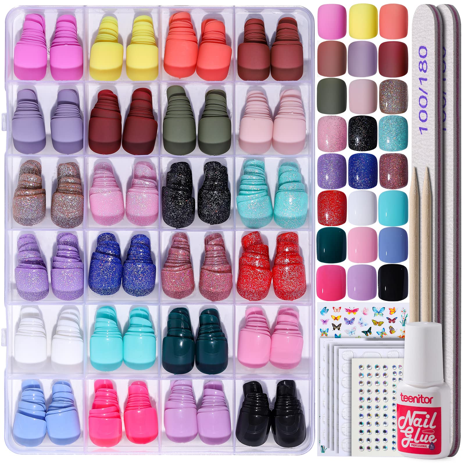 Foto 2 pulgar | Press On Nails Teenitor Glitter Short Square 12 Tamaños X 24 - Venta Internacional.