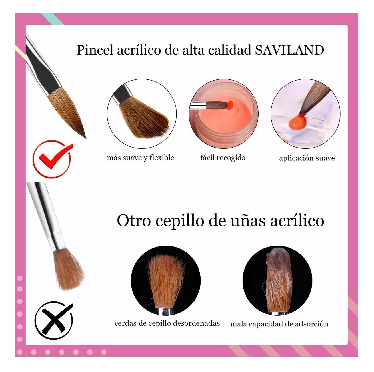 Foto 5 | Pinceles de Uñas Acrílicas Saviland3 PZAS Número 6 8 y 12 Rosa