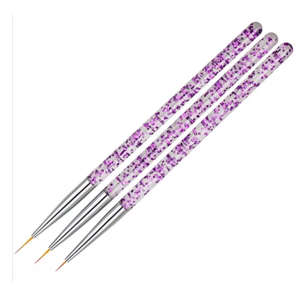 Pinceles para Uñas para Estilo Fino y Mano Alzada 3 PZAS color Morado y Blanco