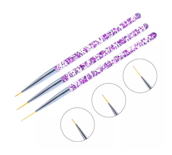 Foto 2 | Pinceles para Uñas para Estilo Fino y Mano Alzada 3 PZAS color Morado y Blanco