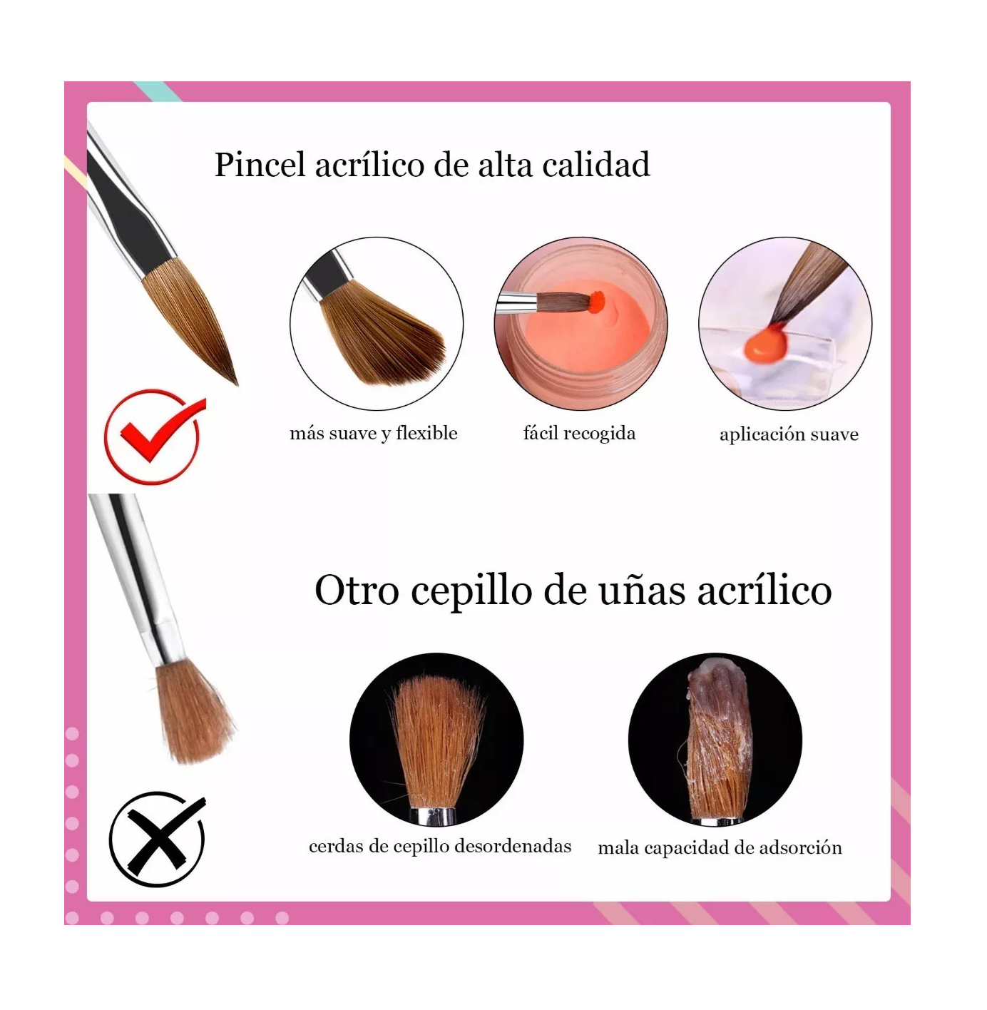 Foto 4 pulgar | Pinceles para Uñas Acrílico 3 Piezas Rosas