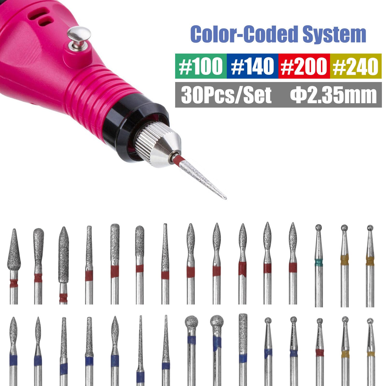 Foto 5 pulgar | Juego De Brocas Para Uñas Yakamoz Mini Diamond  30 Unidades  Vástago De 2 35 Mm - Venta Internacional.