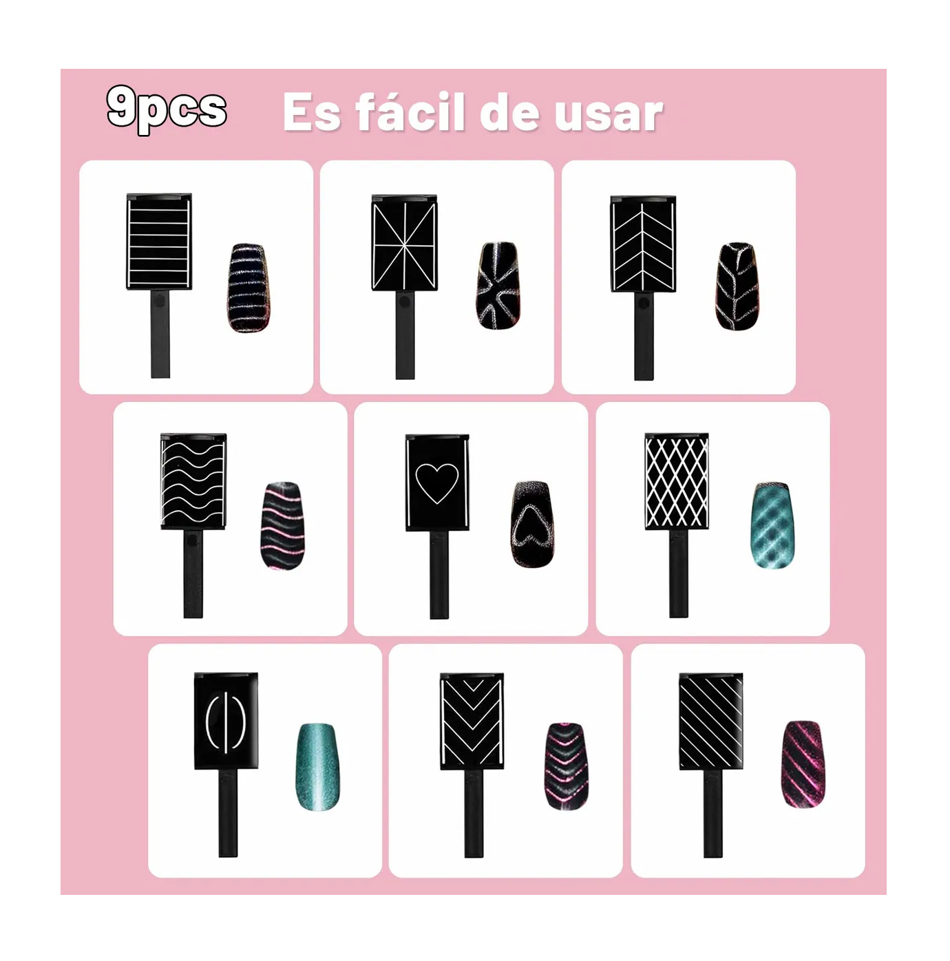 Foto 3 pulgar | 13 Pcs Uñas Magnéticas De Ojo De Gato Herramientas De Diseño Rosa Con Negro