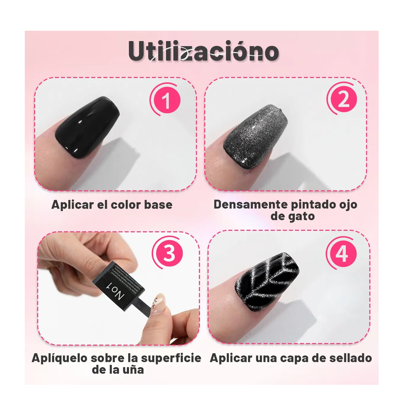 Foto 4 pulgar | 13 Pcs Uñas Magnéticas De Ojo De Gato Herramientas De Diseño Rosa Con Negro
