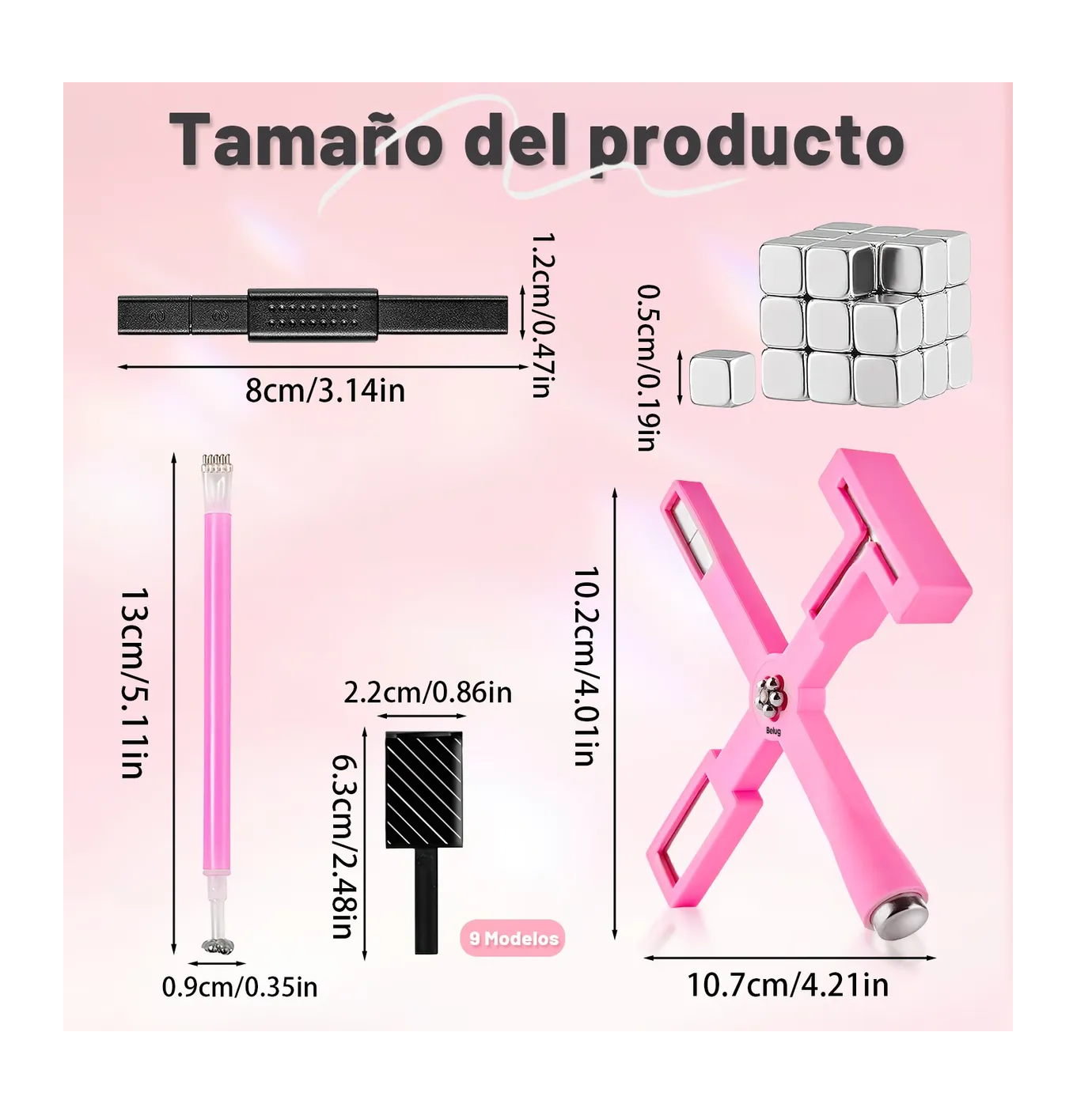 Foto 6 pulgar | 13 Pcs Uñas Magnéticas De Ojo De Gato Herramientas De Diseño Rosa Con Negro