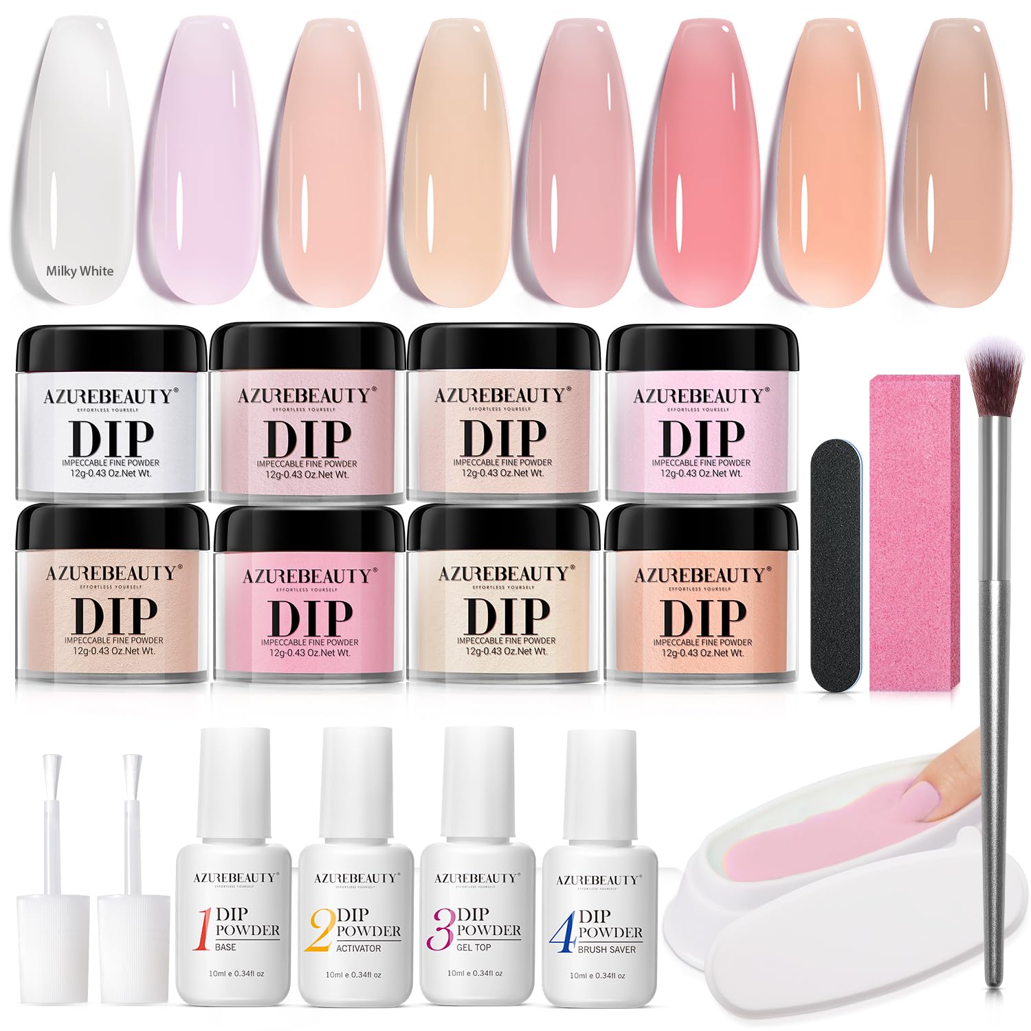 Kit De Uñas En Polvo Para Uñas Azurebeauty Starter, 8 Colores Translúcidos - Venta Internacional.