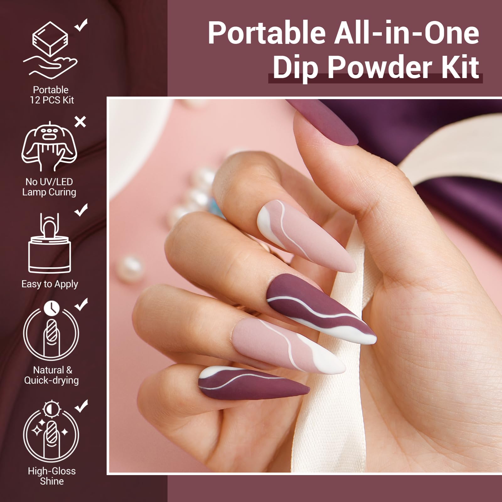 Foto 3 pulgar | Kit Básico Para Uñas En Polvo Azurebeauty, Purpurina Blanca Y Malva - Venta Internacional.
