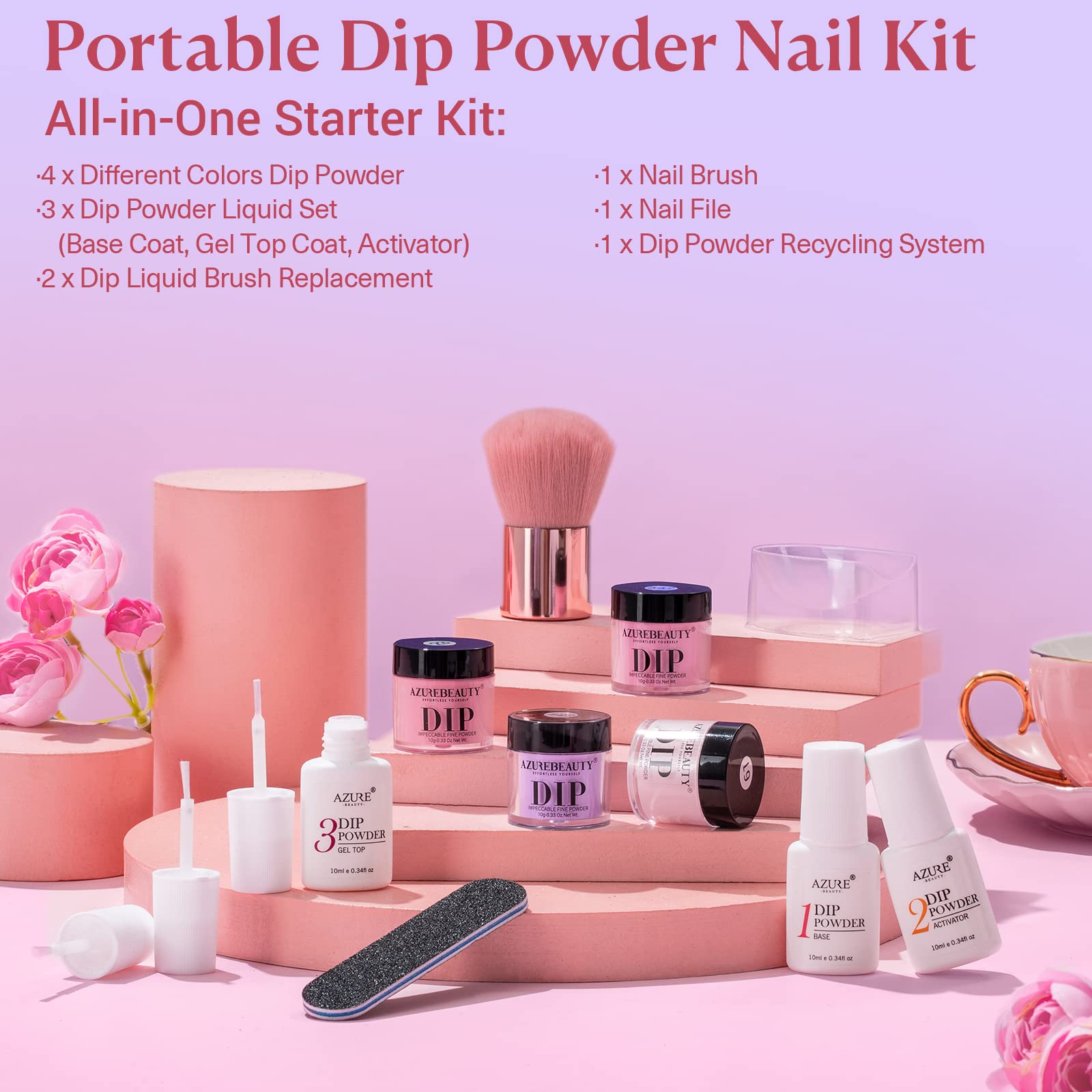 Foto 8 pulgar | Kit Básico para Uñas Polvo Azurebeauty con 4 Colores - Venta Internacional