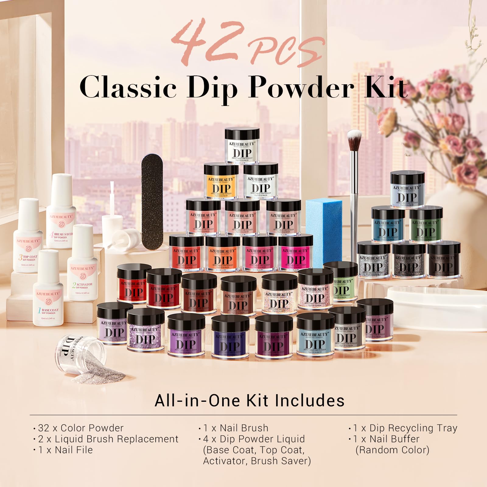 Foto 8 pulgar | Set de Polvos para Uñas Azurebeauty para Todas las Estaciones 42 Unidades con Bandeja - Venta Internacional