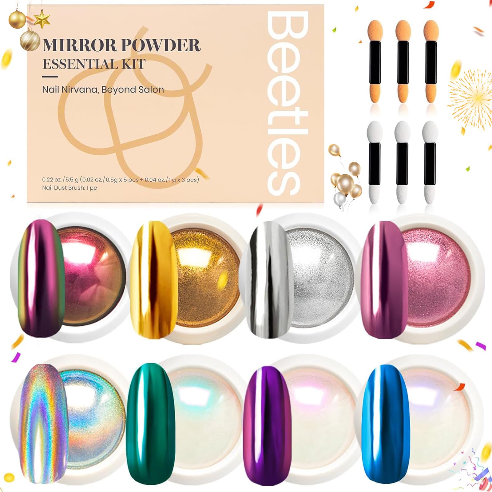 Foto 2 pulgar | Polvo De Uñas Con Forma De Escarabajos Cromado, Efecto Espejo, 8 Colores, 1 G/0,5 G - Venta Internacional.