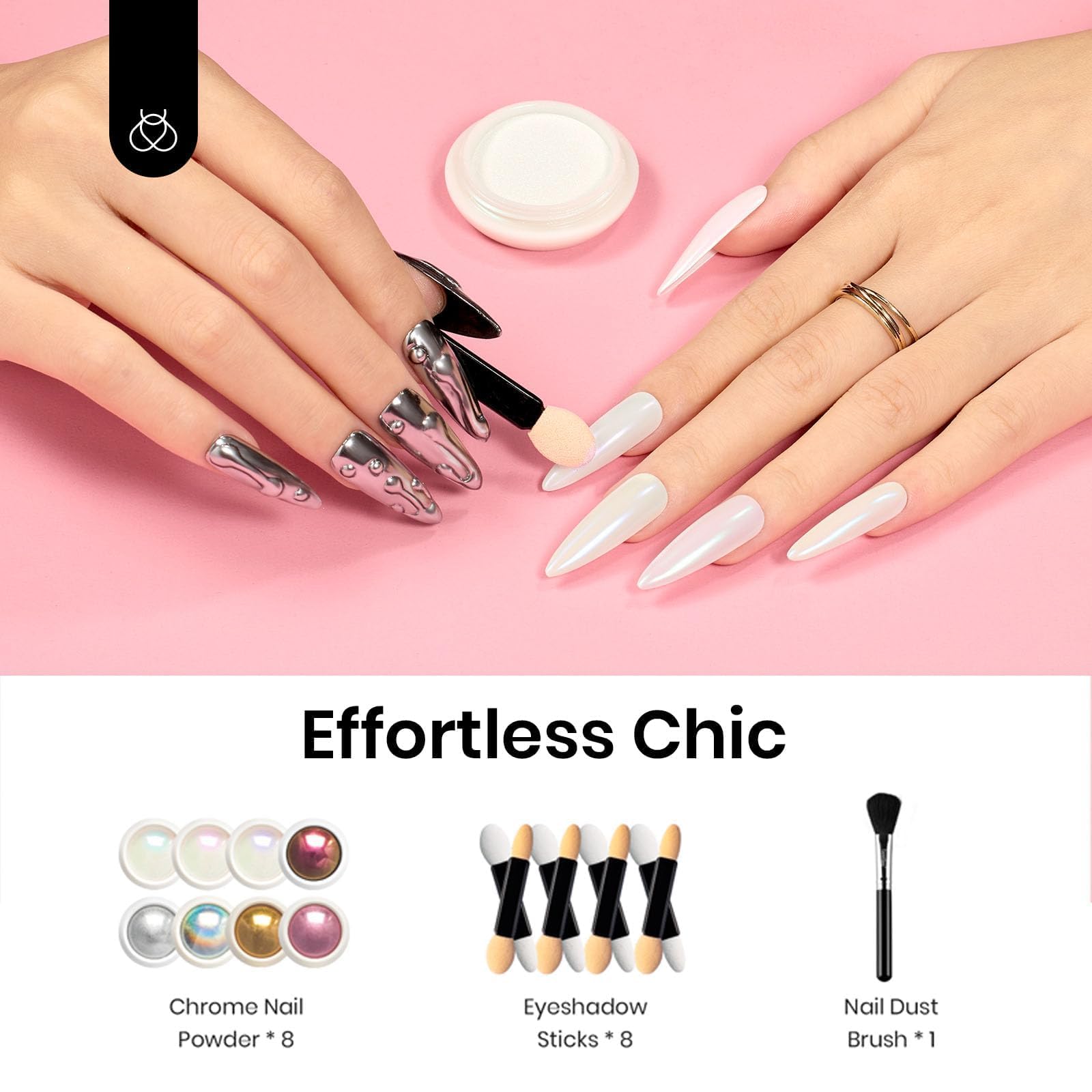 Foto 2 | Polvo De Uñas Con Forma De Escarabajos Cromado, Efecto Espejo, 8 Colores, 1 G/0,5 G - Venta Internacional.