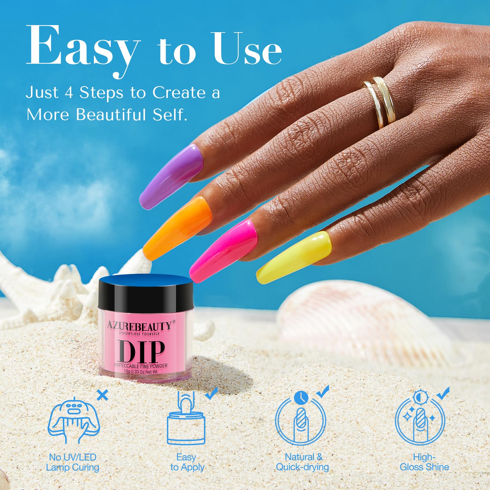 Foto 5 pulgar | Set De Uñas En Polvo Azurebeauty Bright Summer  6 Colores - Venta Internacional.