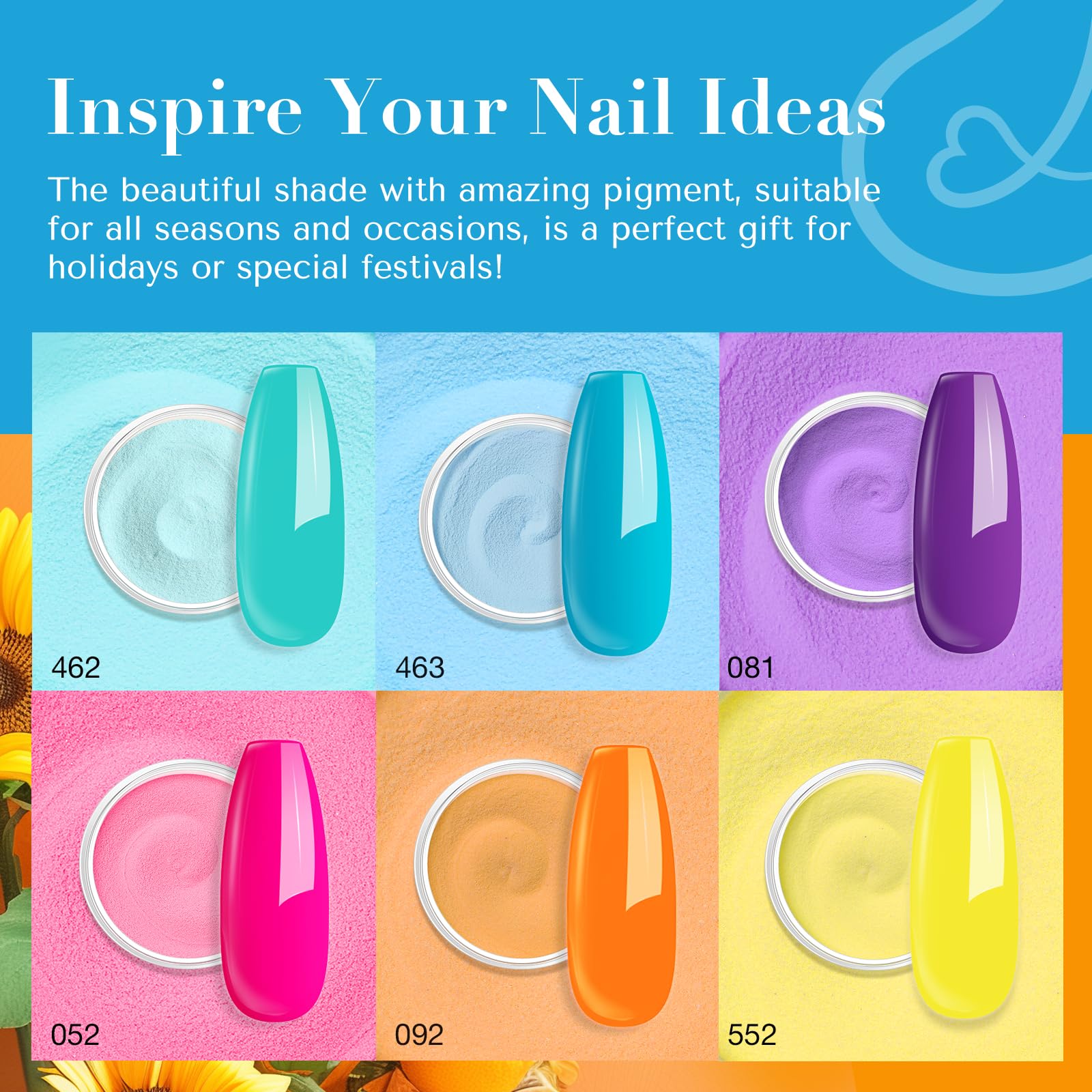 Foto 6 pulgar | Set De Uñas En Polvo Azurebeauty Bright Summer  6 Colores - Venta Internacional.