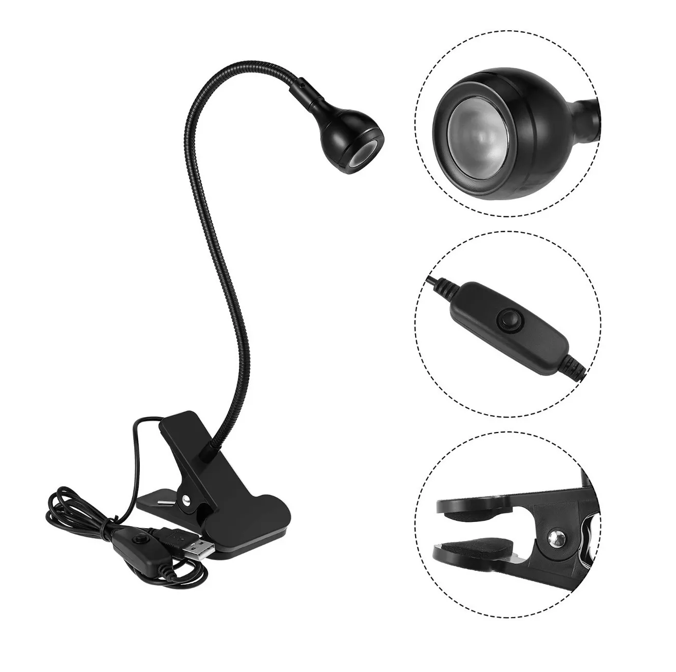 Foto 4 pulgar | Lámpara Uv con Cuello de Cisne Belug Entrada Usb con Clip color Negro