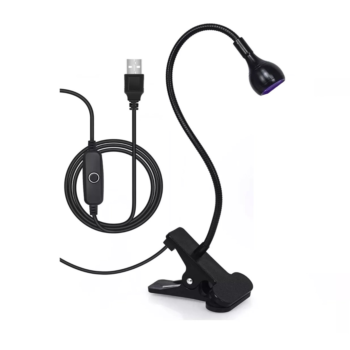 Lámpara Uv Led Cuello De Cisne Para Uñas Usb Con Clip Gel Negro