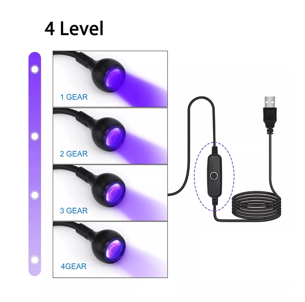 Foto 5 pulgar | Lámpara Uv Led Cuello De Cisne Para Uñas Usb Con Clip Gel Negro