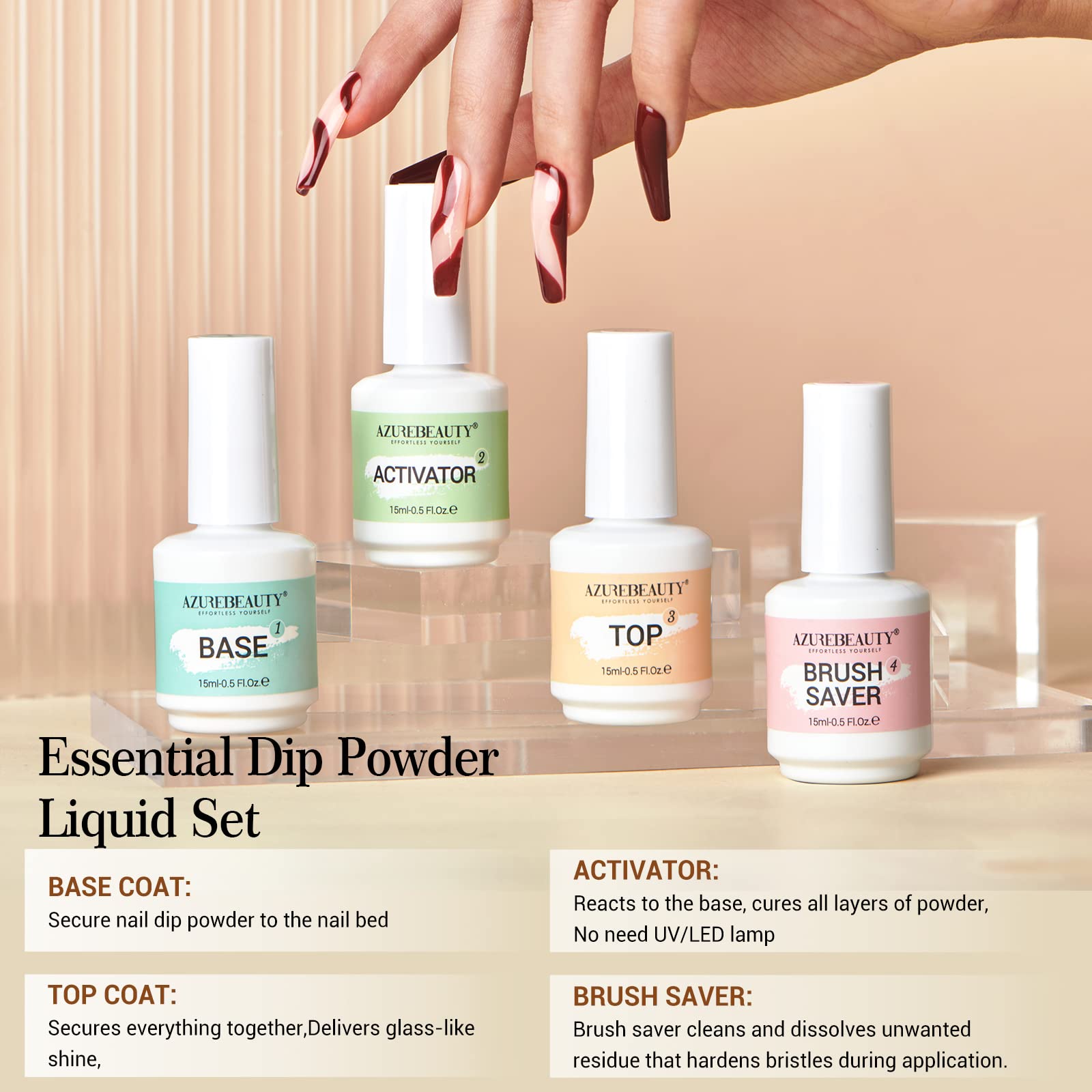 Foto 5 pulgar | Set Líquido Para Uñas En Polvo Azurebeauty, 15 Ml/0.5 Oz, 8 Unidades - Venta Internacional.