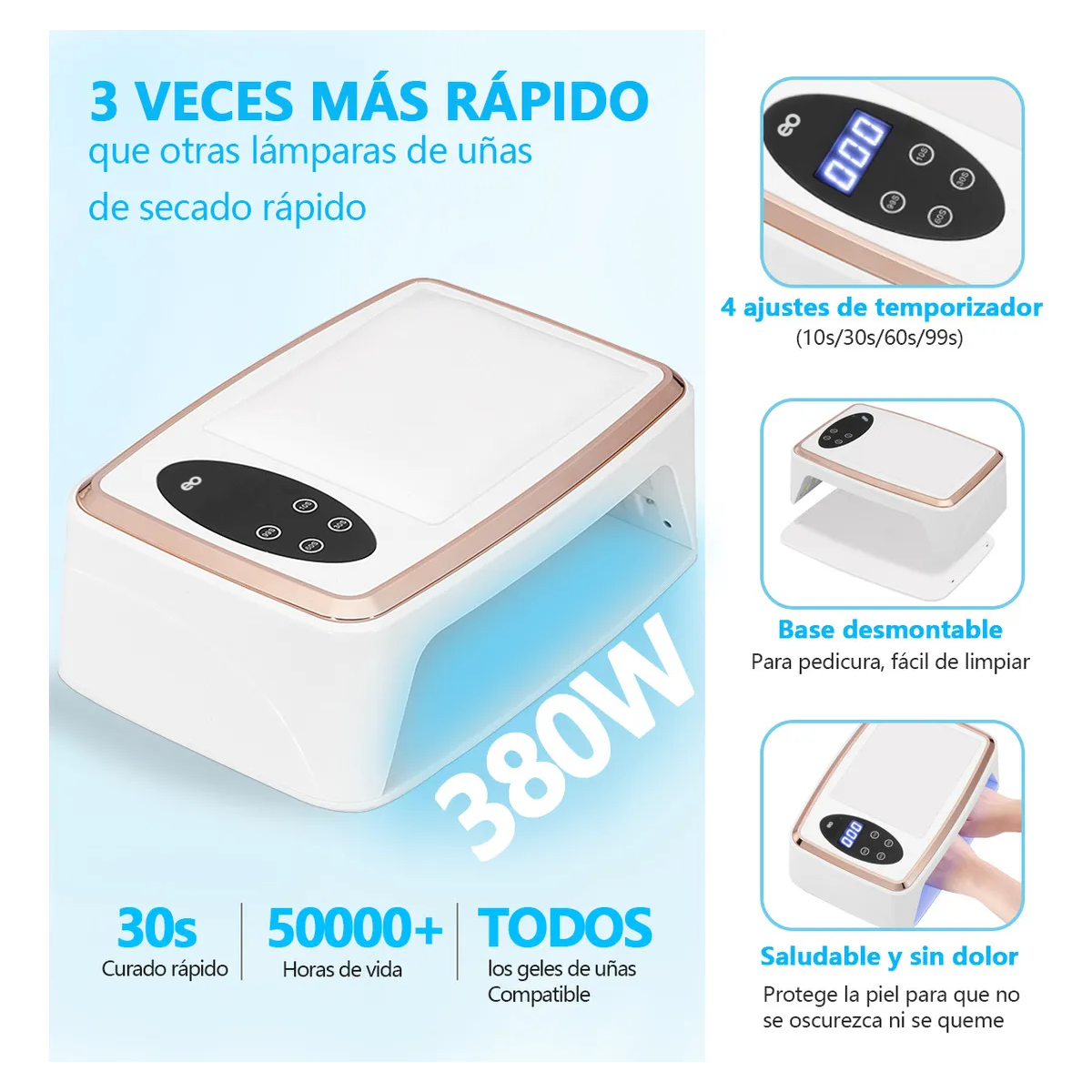 Foto 2 | Lámpara De Uñas Uv Profesional 380w Eo Safe Imports Esi-19927 Blanco