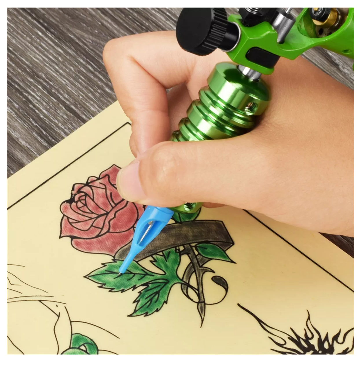 Foto 4 pulgar | Kit De Máquina Tatuadora Con Fuente De Alimentación Verde