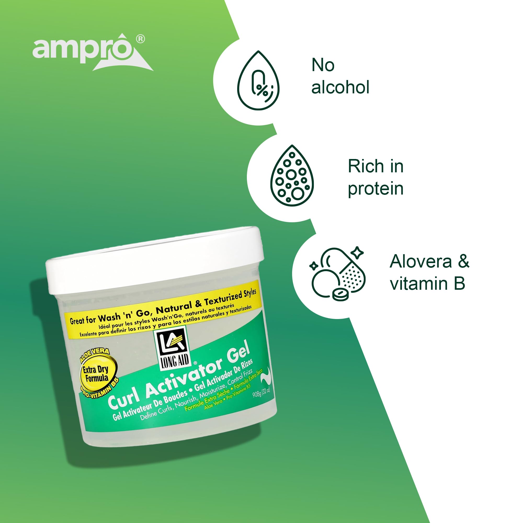 Foto 6 pulgar | Gel Activador Ampro Long-aid Con Aloe Vera, Proteína, 960 Ml - Venta Internacional.