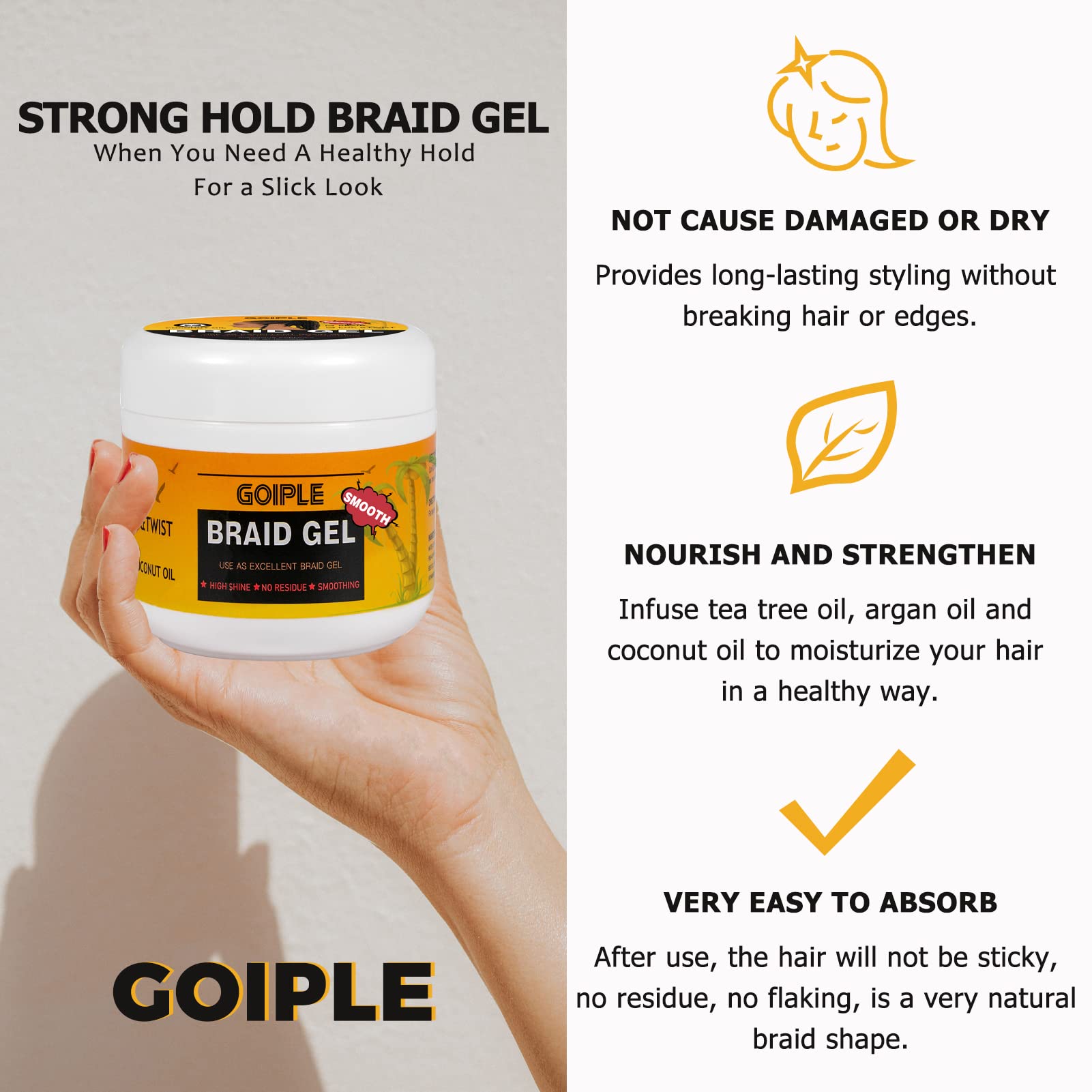 Foto 4 | Gel Para Trenzas Goiple, 500 Ml, De Fijación Fuerte Y Suavizante Para Trenzas - Venta Internacional.