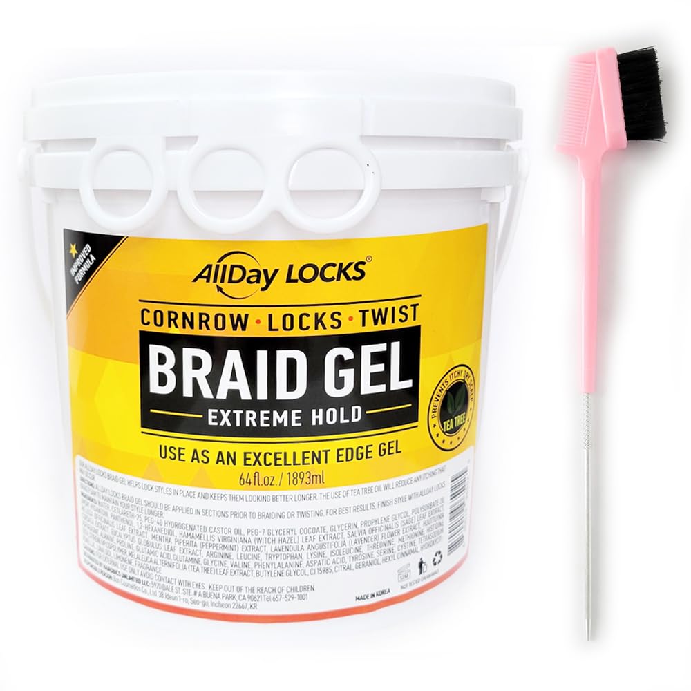 Foto 3 pulgar | Braid Gel Allday Locks Extreme Hold De 1,89 Litros Con Cepillo De Bordes 3 En 1 - Venta Internacional.