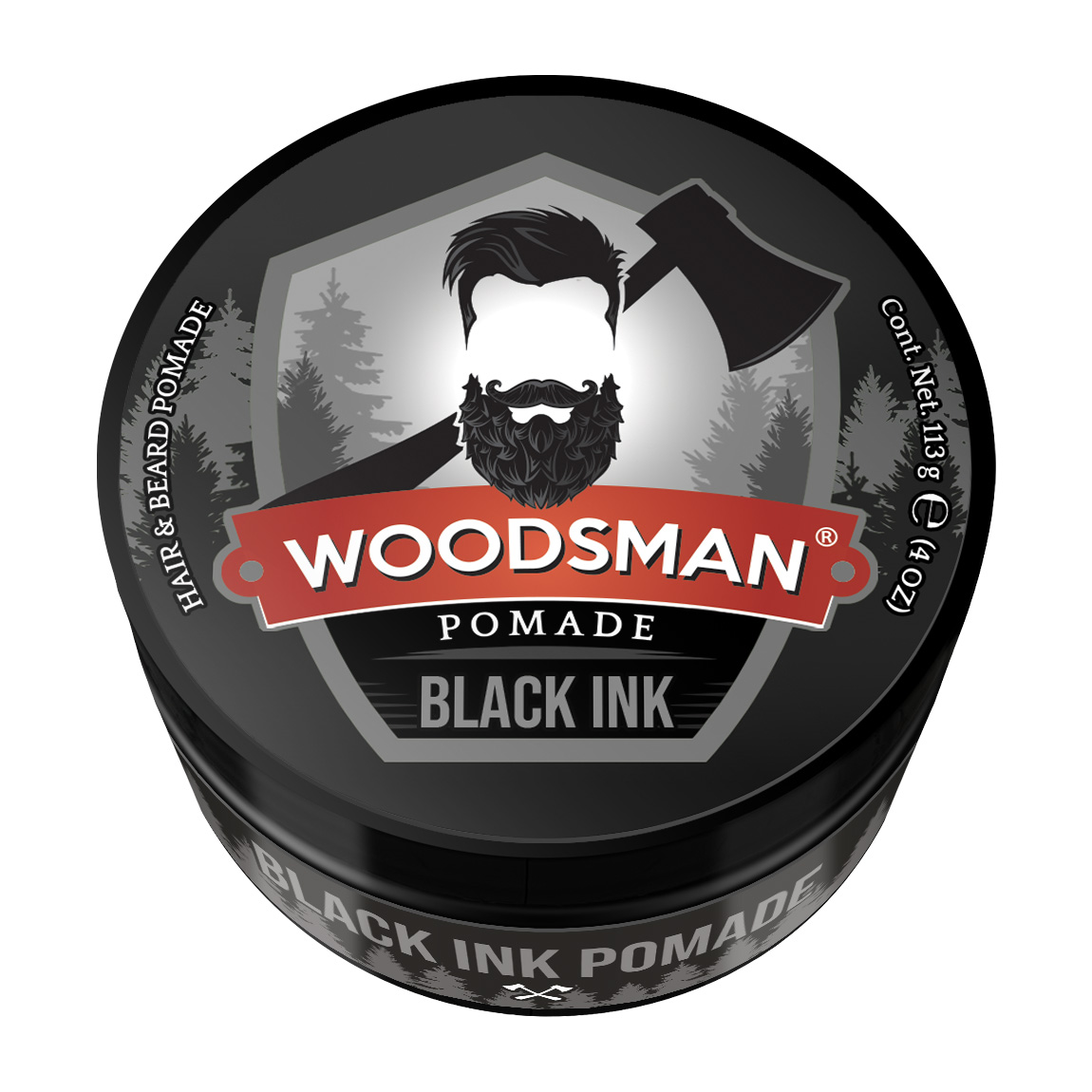 Pomada Woodsman para Cabello y Barba Fijación Original Con Pigmento Negro Temporal 113g 4oz