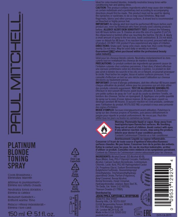 Foto 8 pulgar | Spray Tonificante Morado Paul Mitchell Platinum Blonde 150 Ml - Venta Internacional.