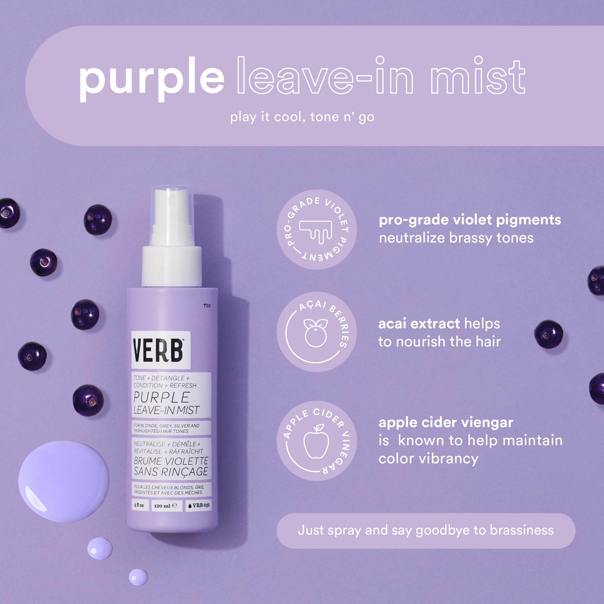 Foto 4 pulgar | Leave-in Mist Verb Purple Tonificante 120 Ml Para Cabello Rubio - Venta Internacional.