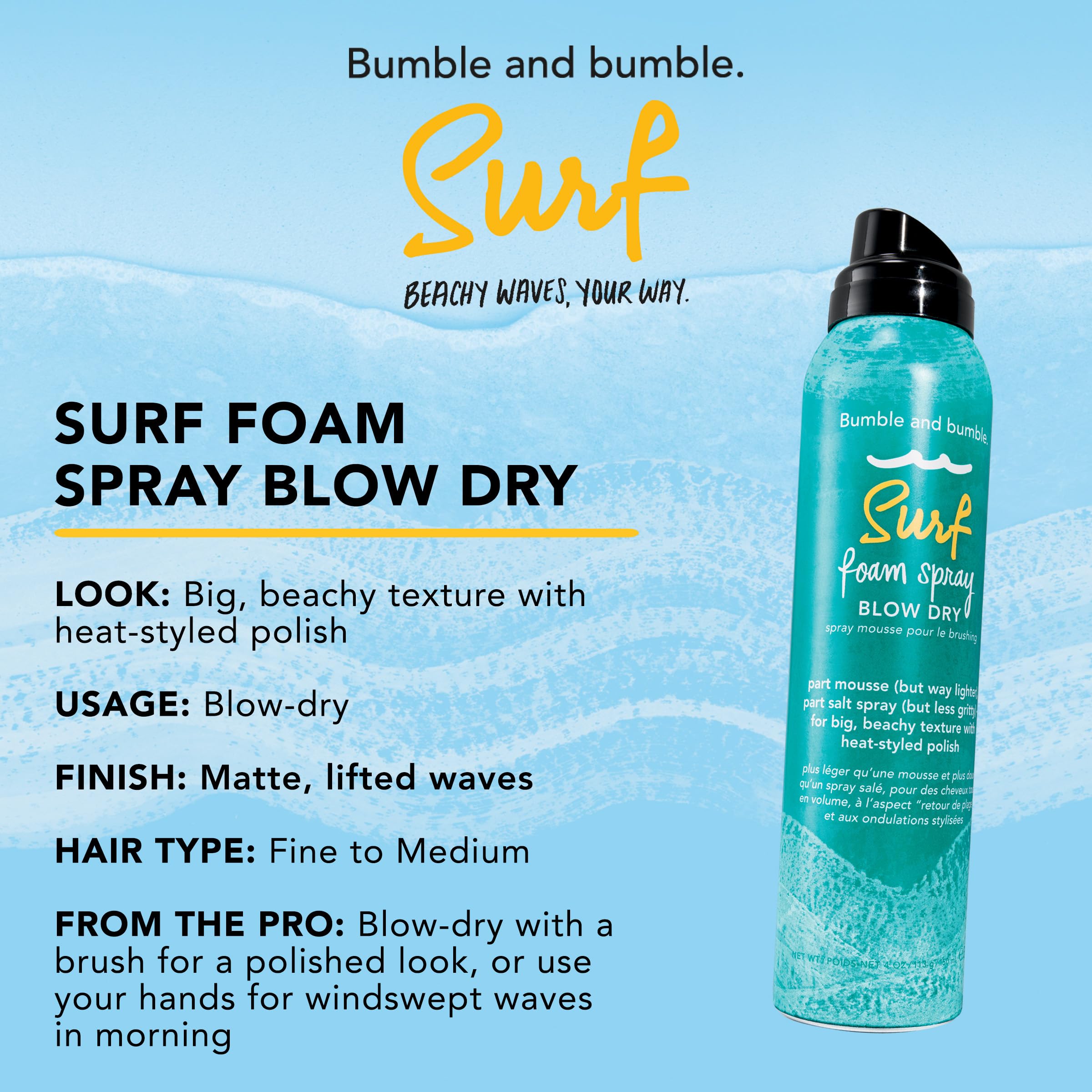 Foto 5 pulgar | Mousse Para El Cabello Bumble And Bumble Surf Foam Spray, Secado Con Secador, 120 Ml - Venta Internacional.