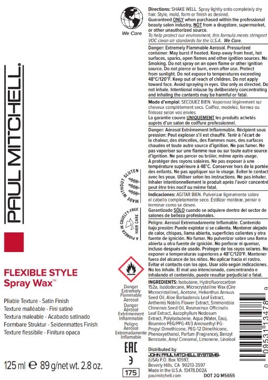 Foto 5 pulgar | Cera En Aerosol Paul Mitchell, Textura Flexible, Acabado Satinado, 80 Ml - Venta Internacional.