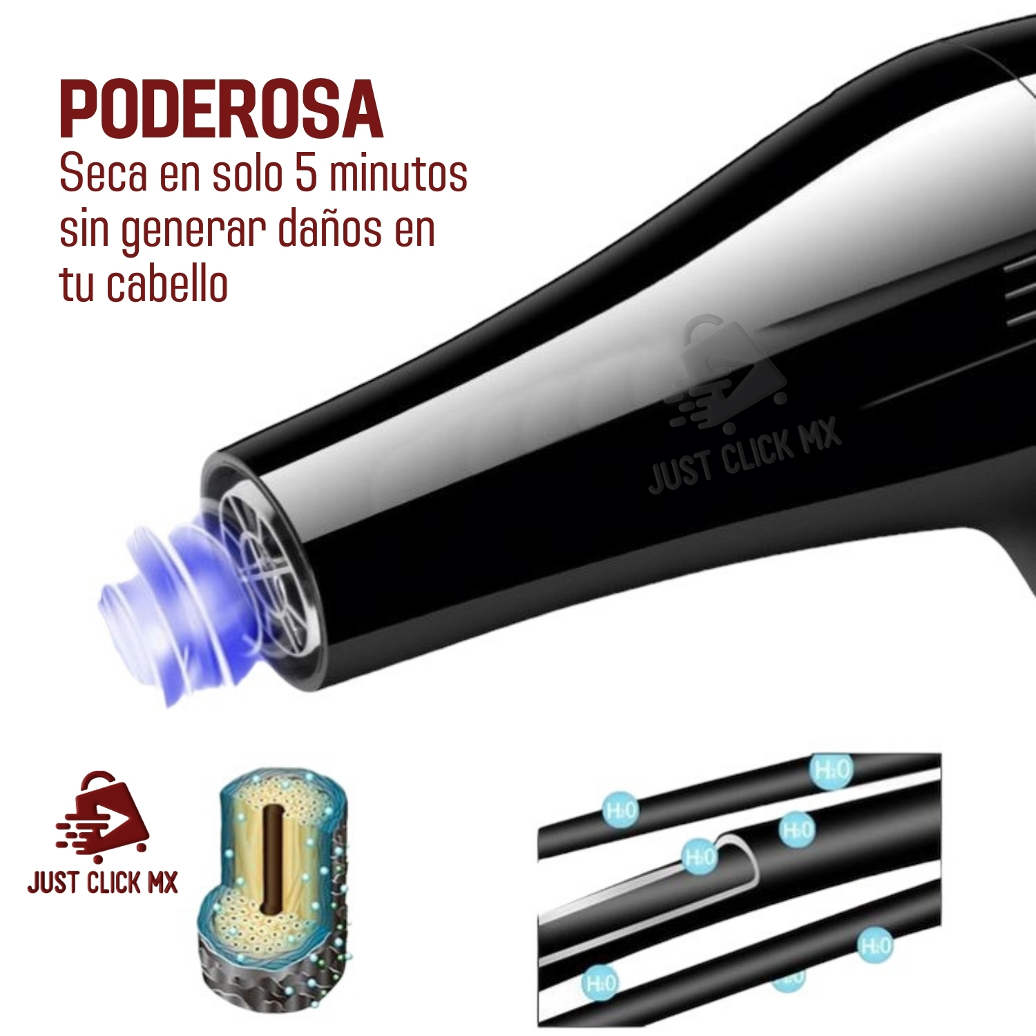 Foto 7 pulgar | Secador de Cabello 2 en 1 JustClick MX con Voluminizador de Rizos