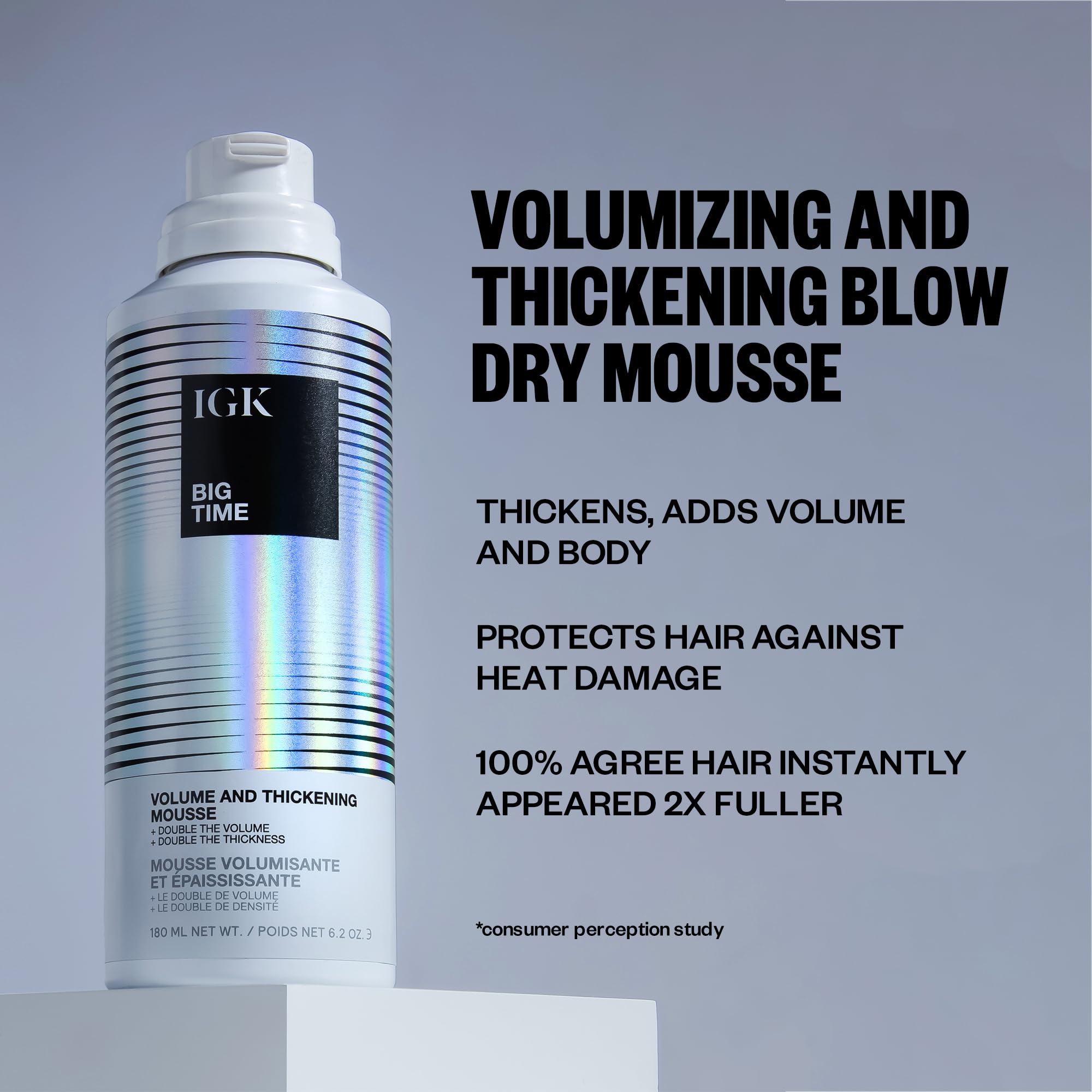 Foto 3 pulgar | Mousse Igk Big Time Para Volumen Y Espesamiento, 180 Ml, Vegano, Libre De Crueldad Animal - Venta Internacional.