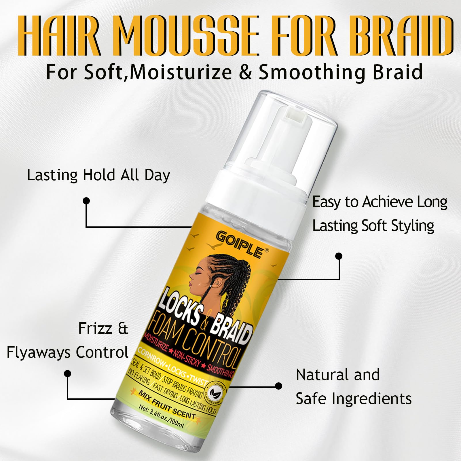 Foto 4 pulgar | Set de Espuma Braid Foam Mousse y Aceite para el Crecimiento del Cabello Goiple - Venta Internacional