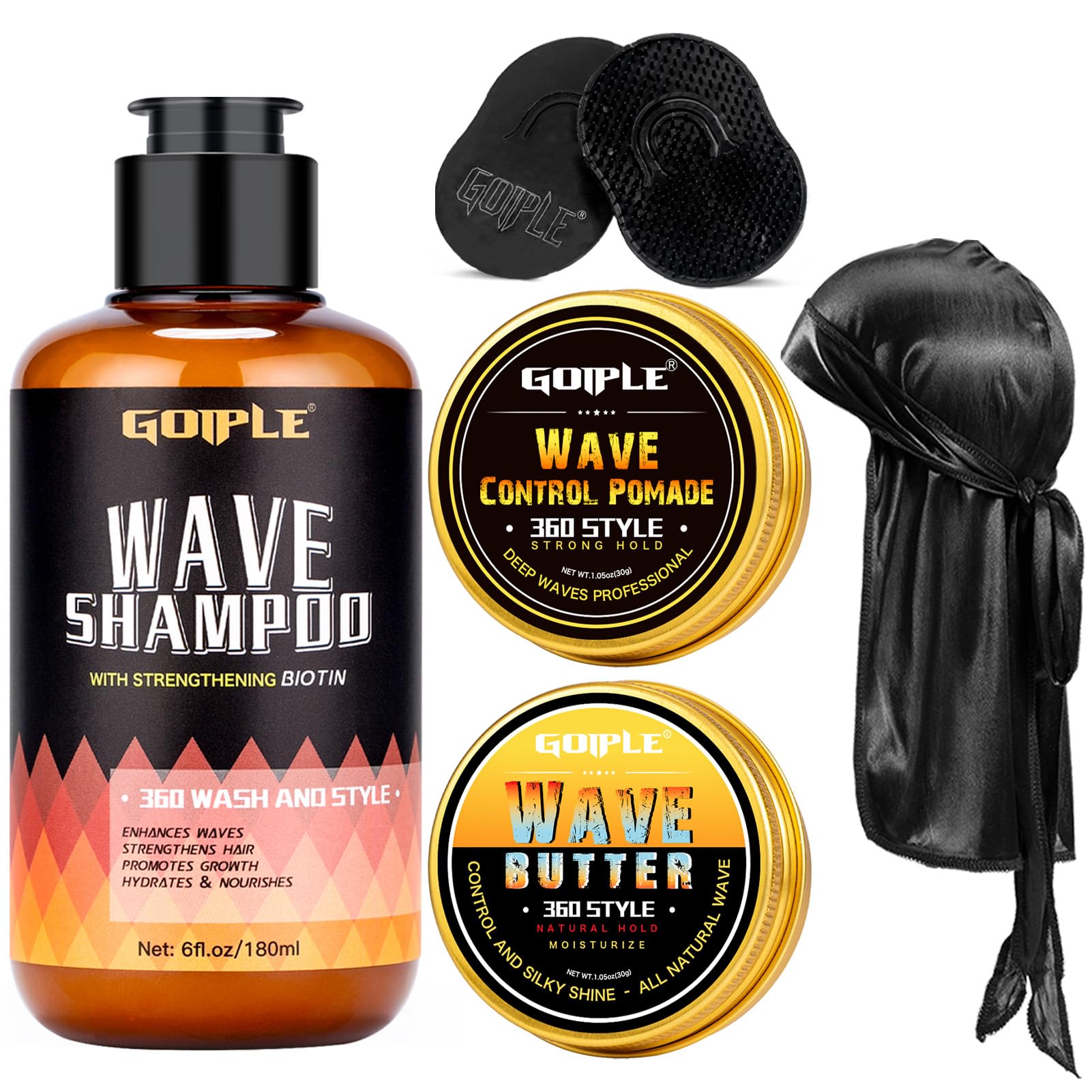 Set de Cuidado del Cabello Goiple 360 Wave Shampoo Pomade Wave Brush - Venta Internacional