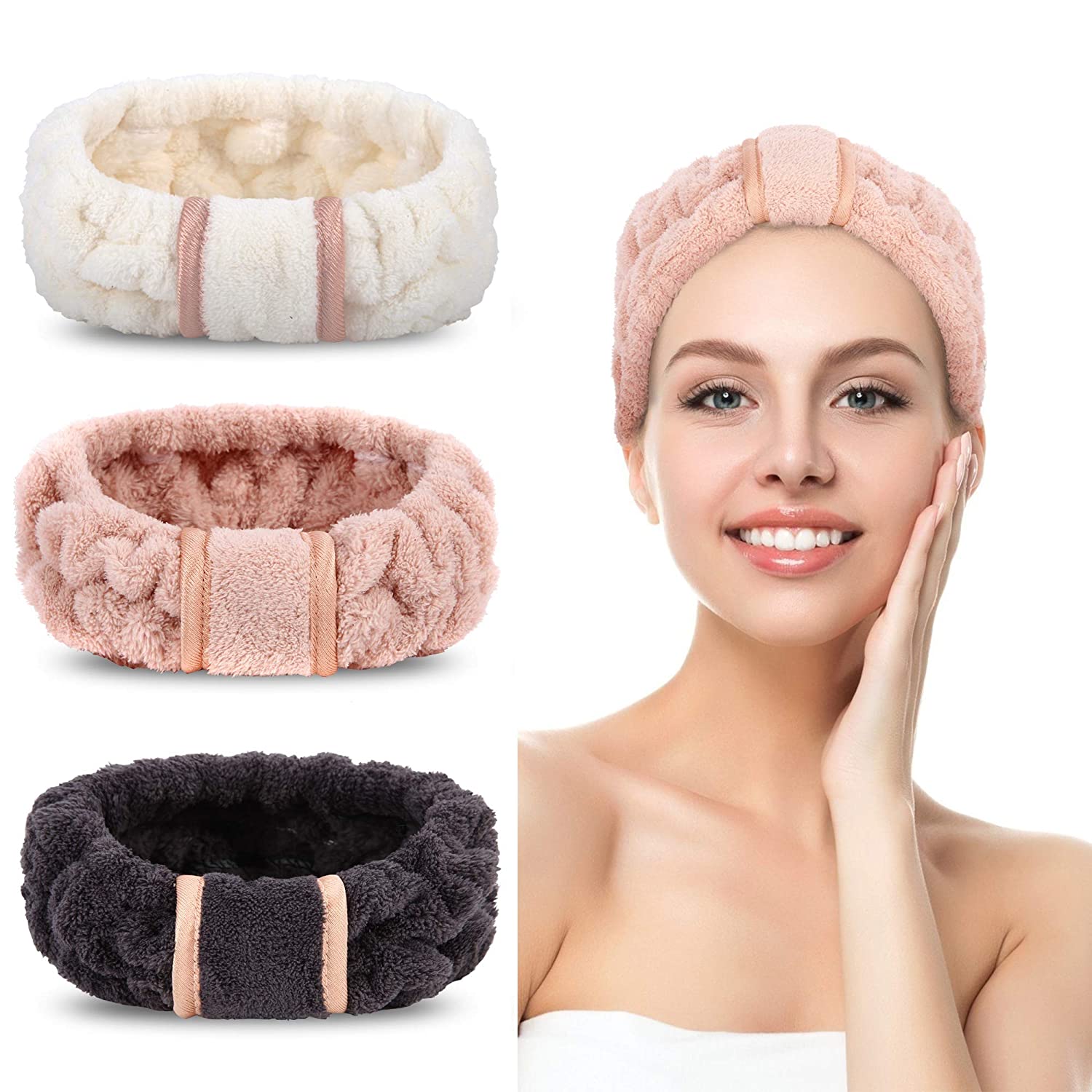 Foto 4 pulgar | Paquete De 3 Diademas De Microfibra Para El Cuidado De La Piel Huoguo Para Spa - Venta Internacional.