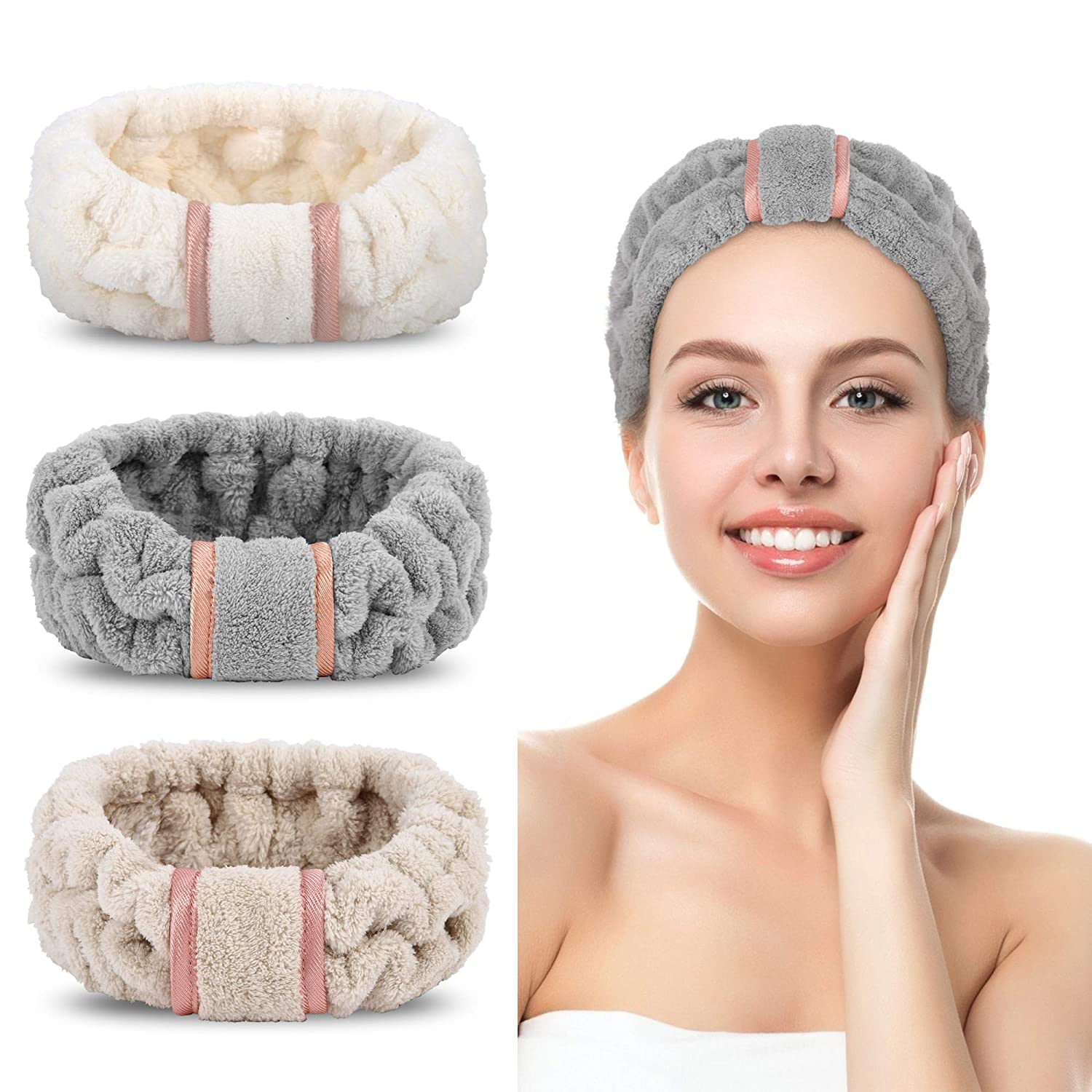 Foto 4 pulgar | Paquete De 3 Diademas De Microfibra Para El Cuidado De La Piel Huoguo Para Spa - Venta Internacional.