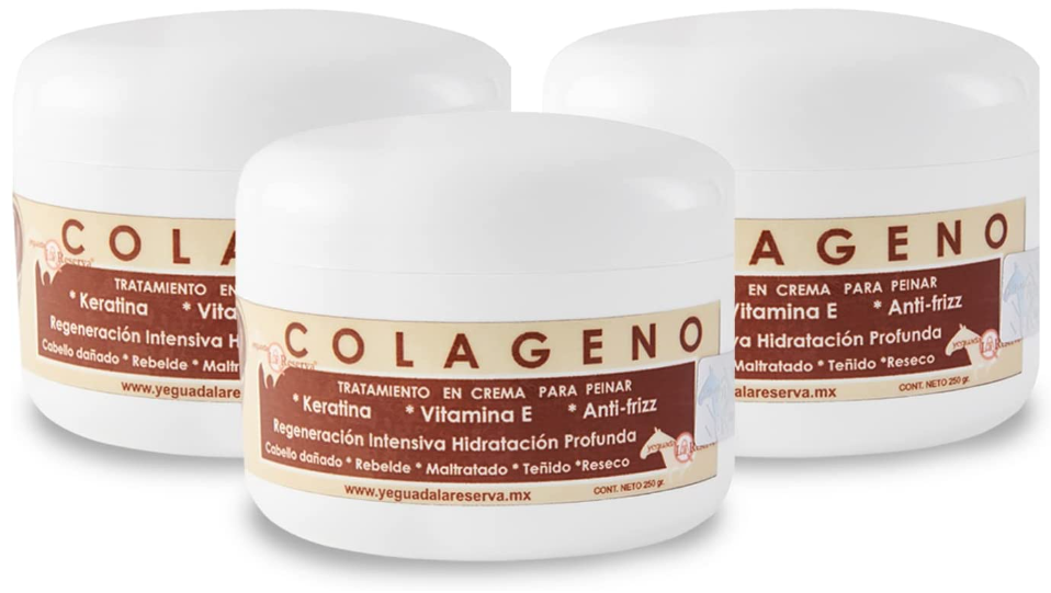 Tri Pack Colágeno Crema Para Peinar Yeguada La Reserva. Crema Para Cabello Con Keratina Y Vitamina E (3 Pieza)