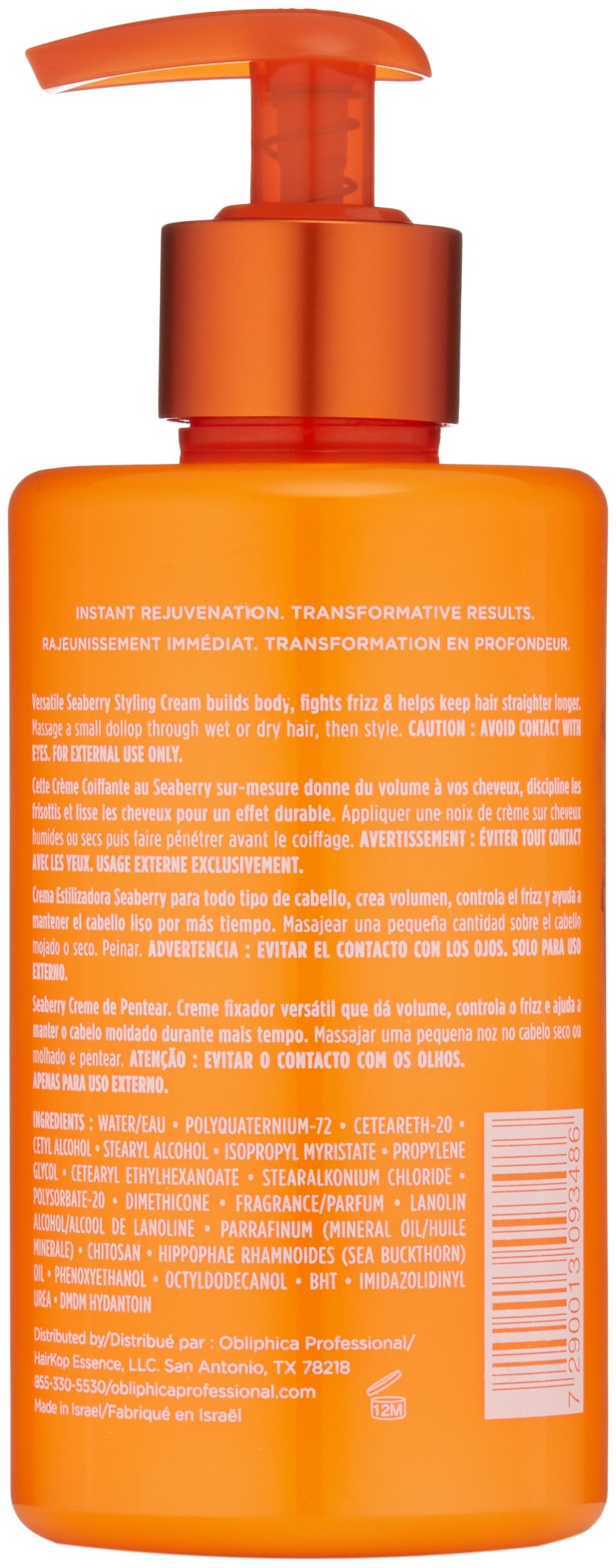 Foto 3 pulgar | Crema De Peinado Obliphica Seaberry Anti-frizz Control 300 Ml - Venta Internacional.
