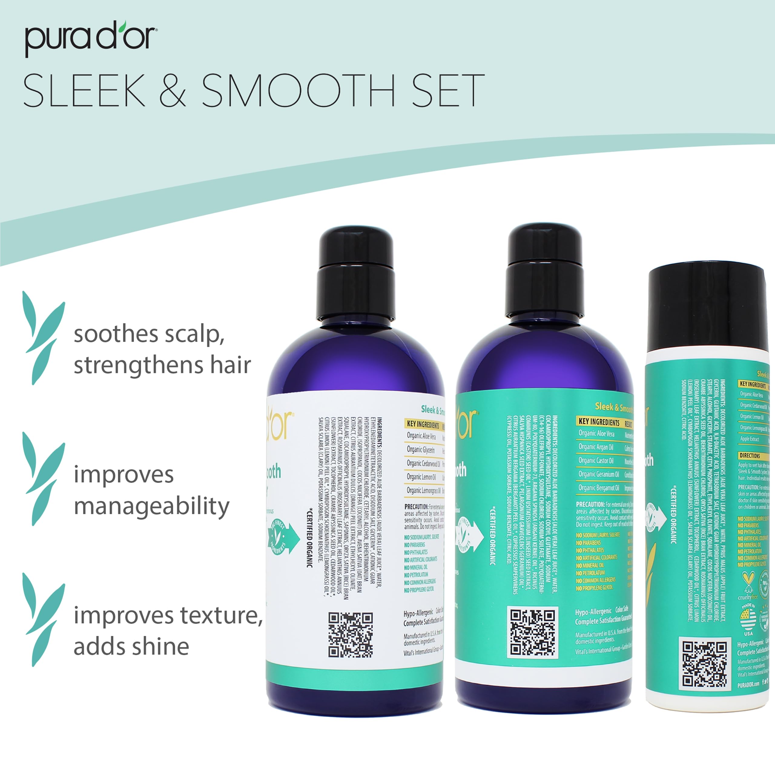 Foto 3 pulgar | Crema Pura D'or Sleek & Smooth Antiencrespamiento 240 Ml Con Aloe Vera - Venta Internacional.