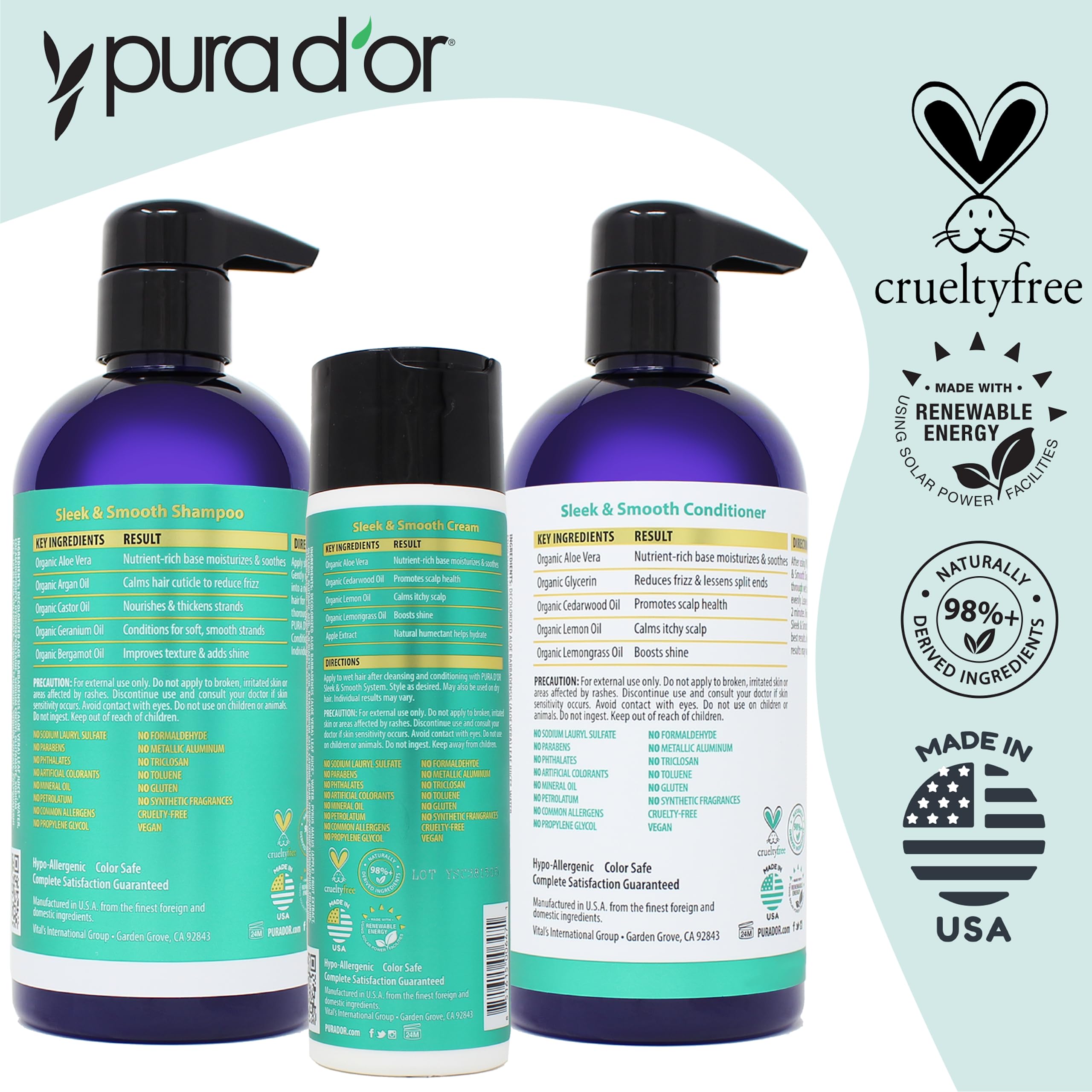 Foto 4 pulgar | Crema Pura D'or Sleek & Smooth Antiencrespamiento 240 Ml Con Aloe Vera - Venta Internacional.