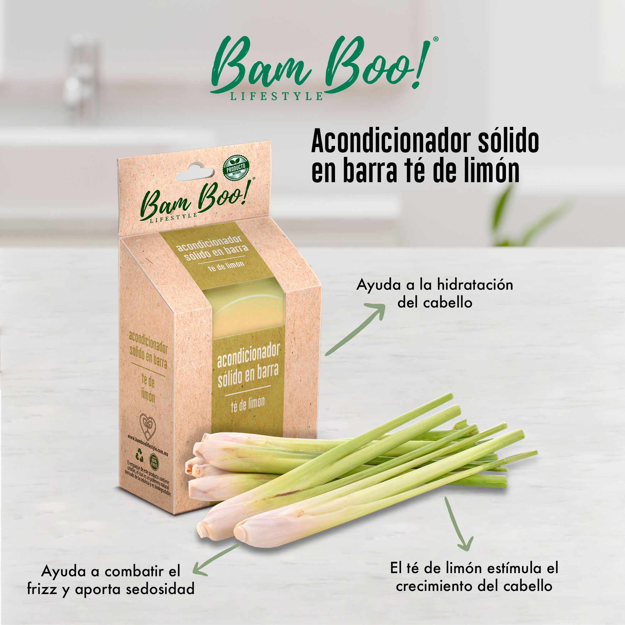Foto 2 | Tres Acondicionadores Sólidos Té de Limón 80 gr Bam Boo! Lifestyle