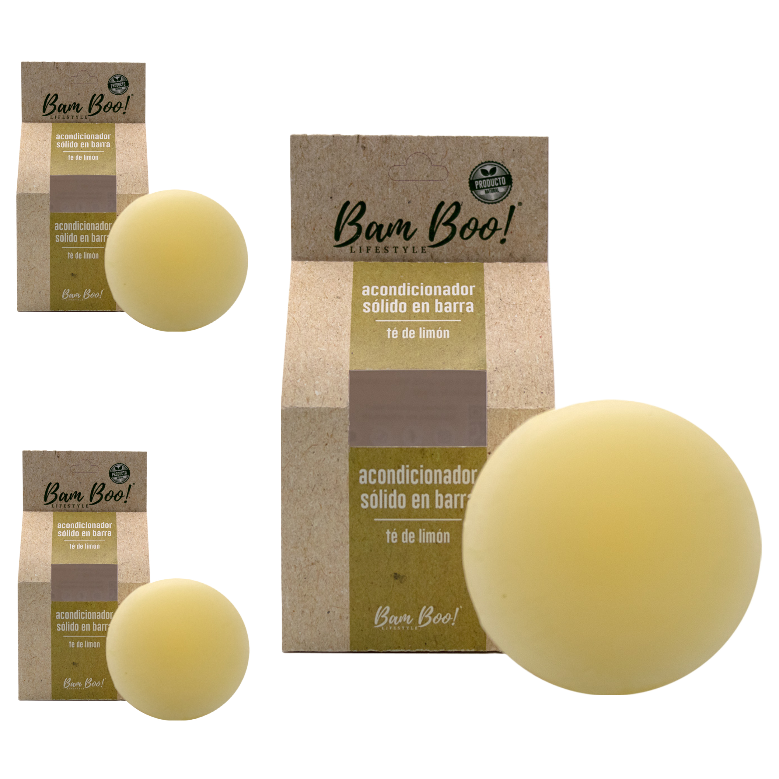 Tres Acondicionadores Solidos Bam Boo! Lifestyle de Té de Limón 80 gr