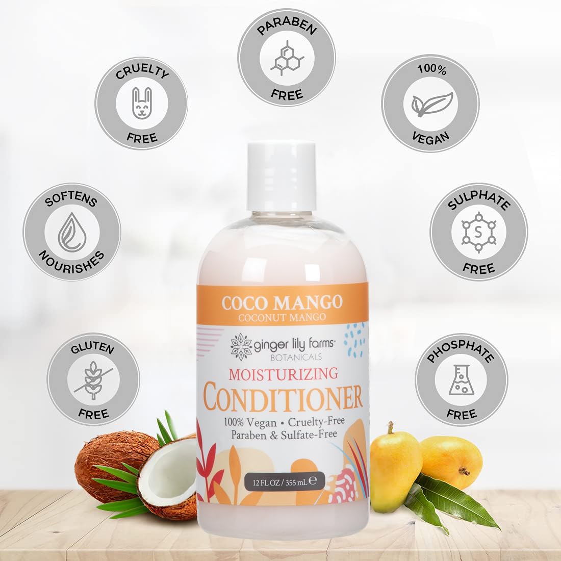 Foto 5 | Acondicionador Hidratante Ginger Lily Farms, Coco Y Mango, 360 Ml X 6 - Venta Internacional.