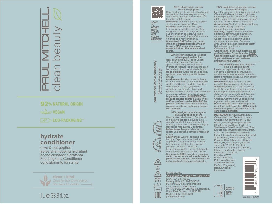 Foto 8 pulgar | Acondicionador Paul Mitchell Clean Beauty Hydrate Para Cabello Seco, 1 Litro - Venta Internacional.