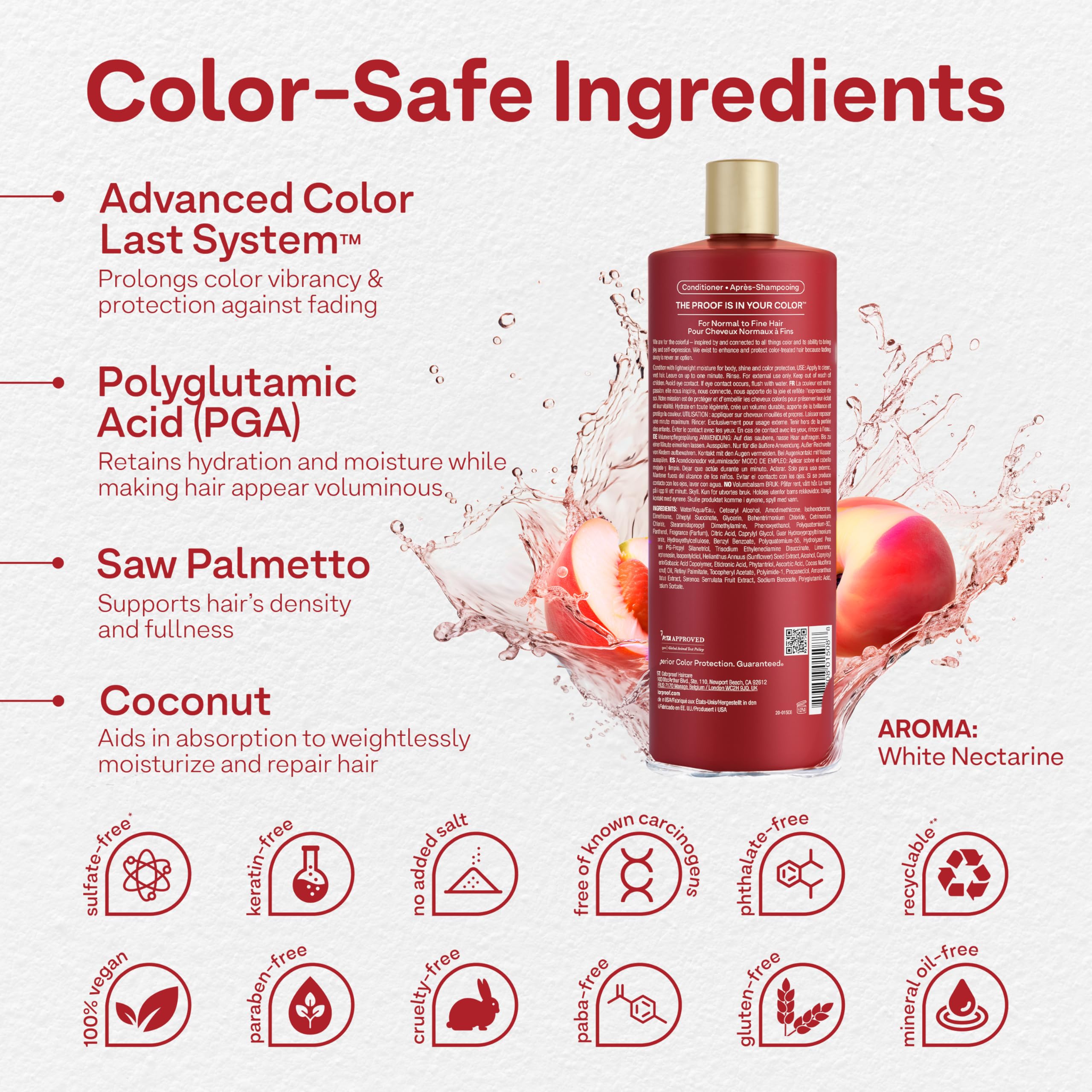 Foto 2 | Acondicionador Colorproof, Volumen 946 Ml, Sin Sulfatos, Nectarina Blanca - Venta Internacional.