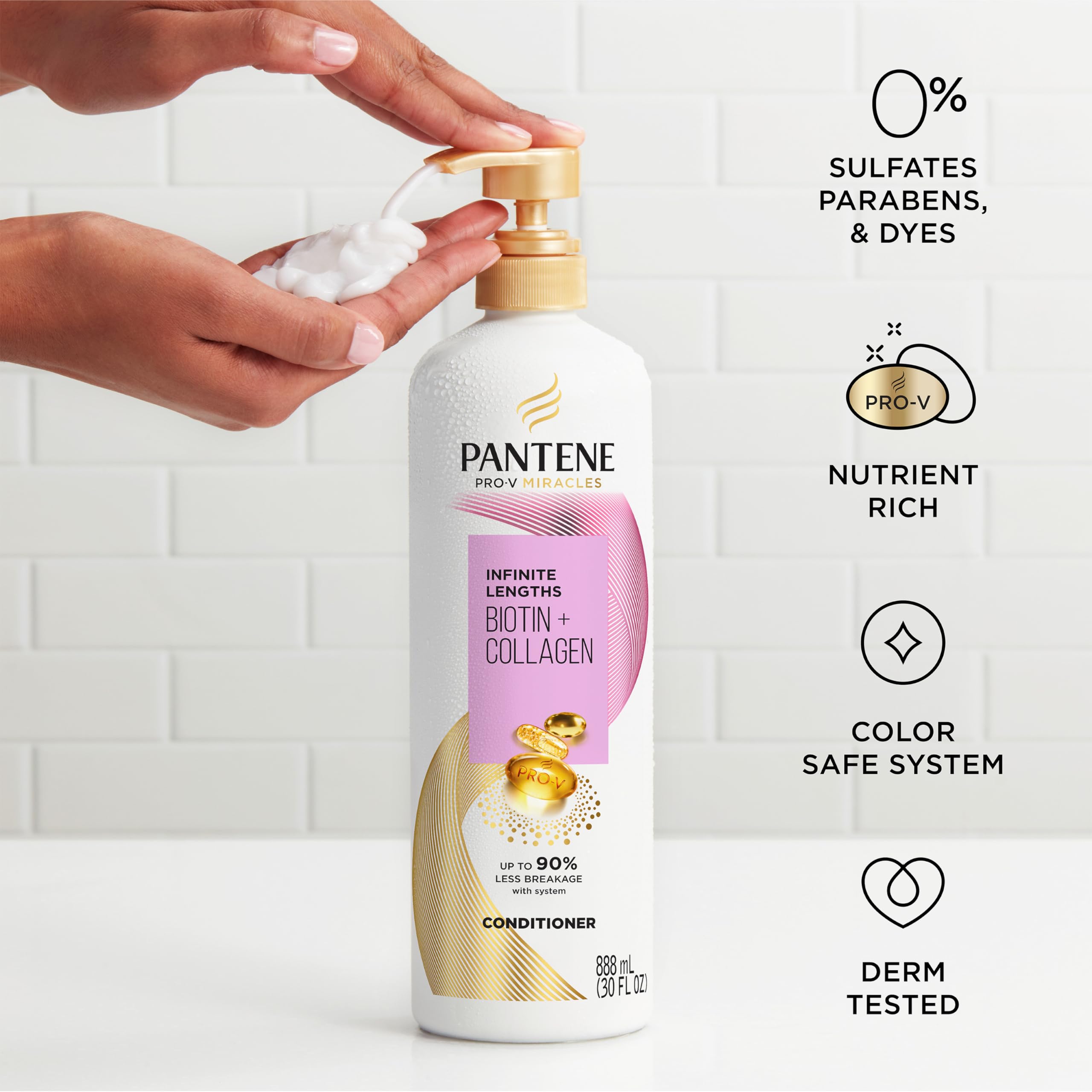 Foto 7 pulgar | Acondicionador Pantene Infinite Lengths Con Biotina Y Colágeno 880 Ml - Venta Internacional.