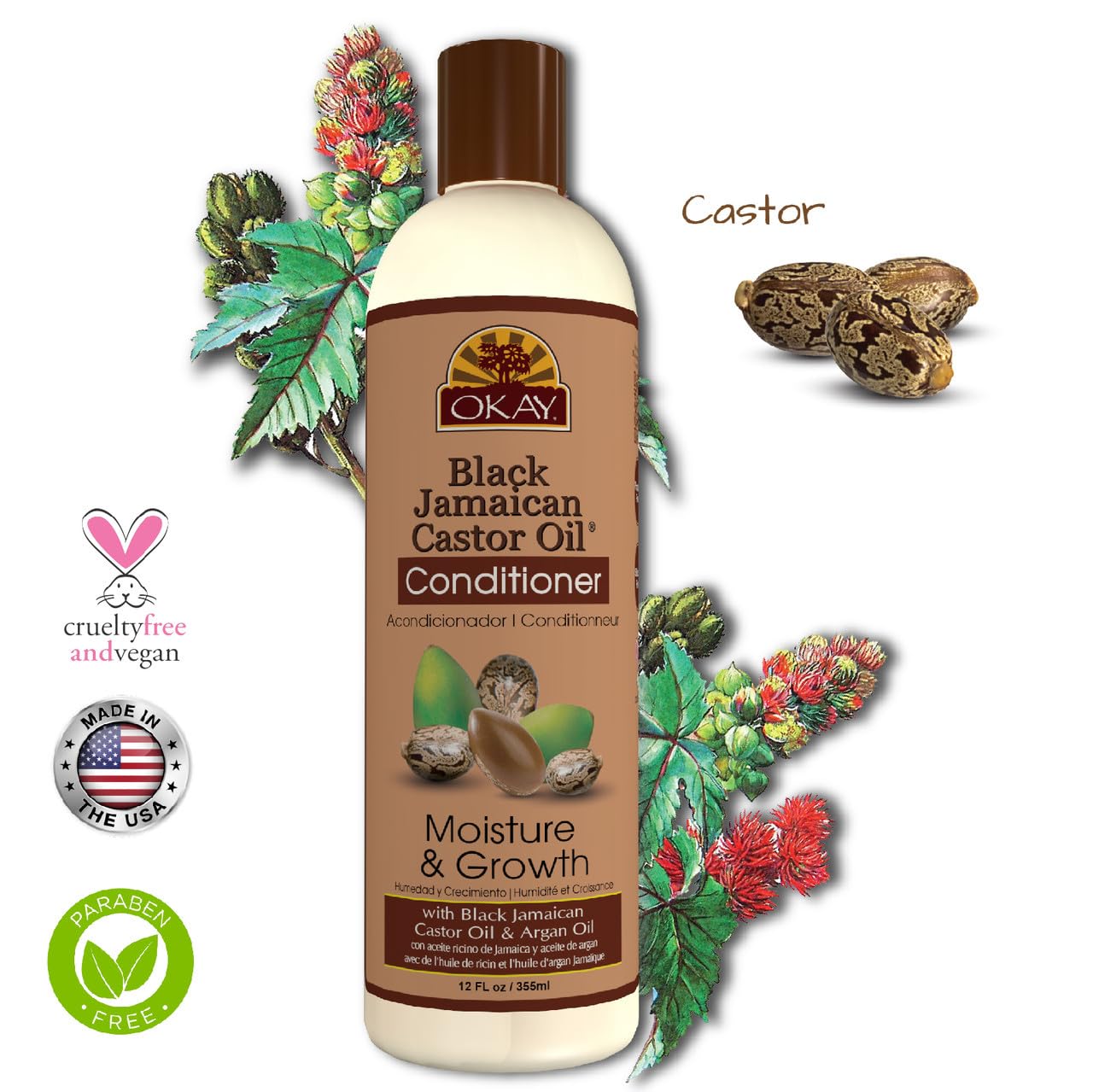 Foto 4 pulgar | Acondicionador Okay Black, Aceite De Ricino Jamaicano, 355 Ml - Venta Internacional.